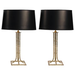 Pair of Brass Bamboo Lamps by Maison Baguès