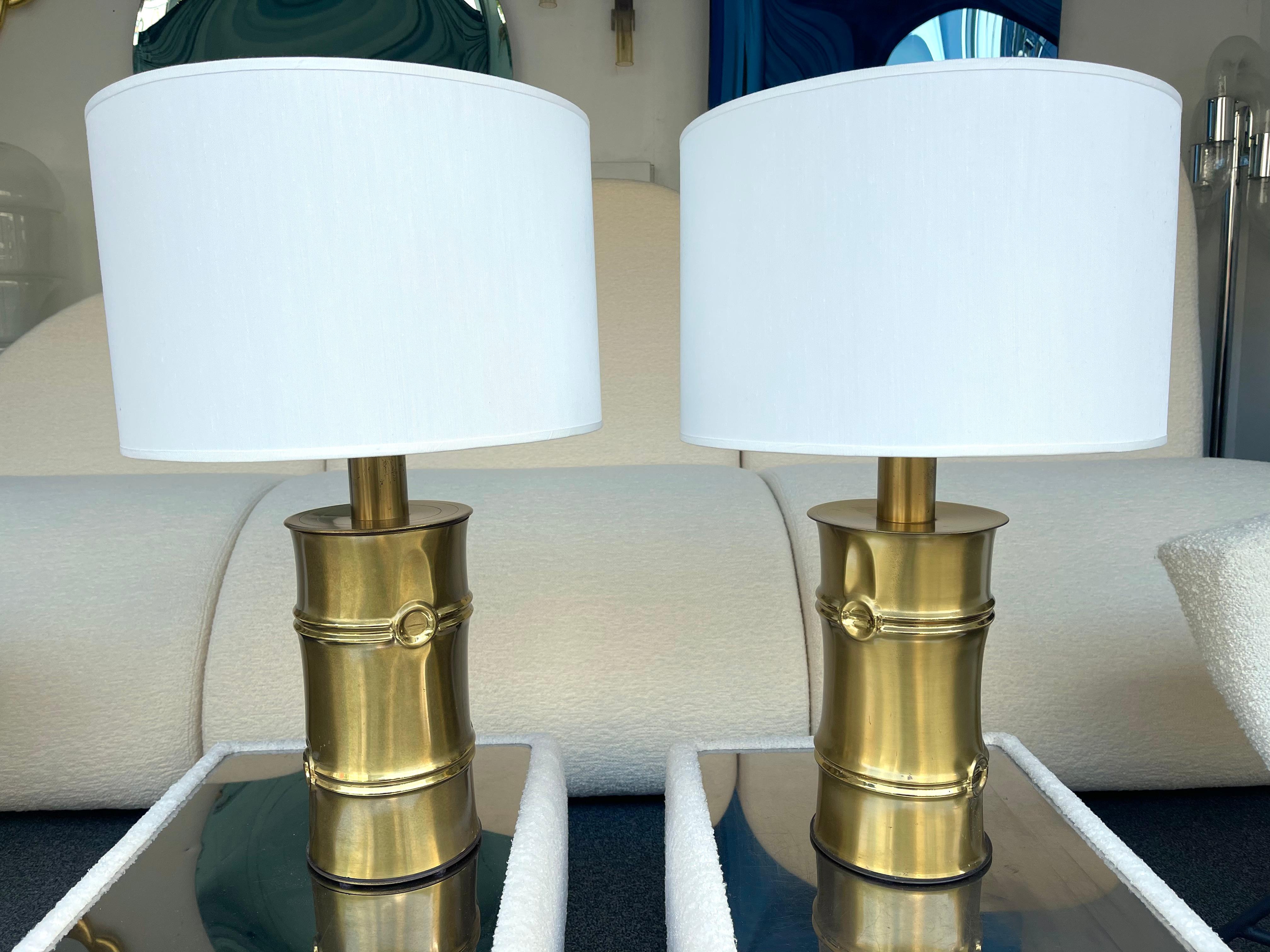 Pair of Brass Bamboo Lamps, Italy, 1970s In Good Condition In SAINT-OUEN, FR