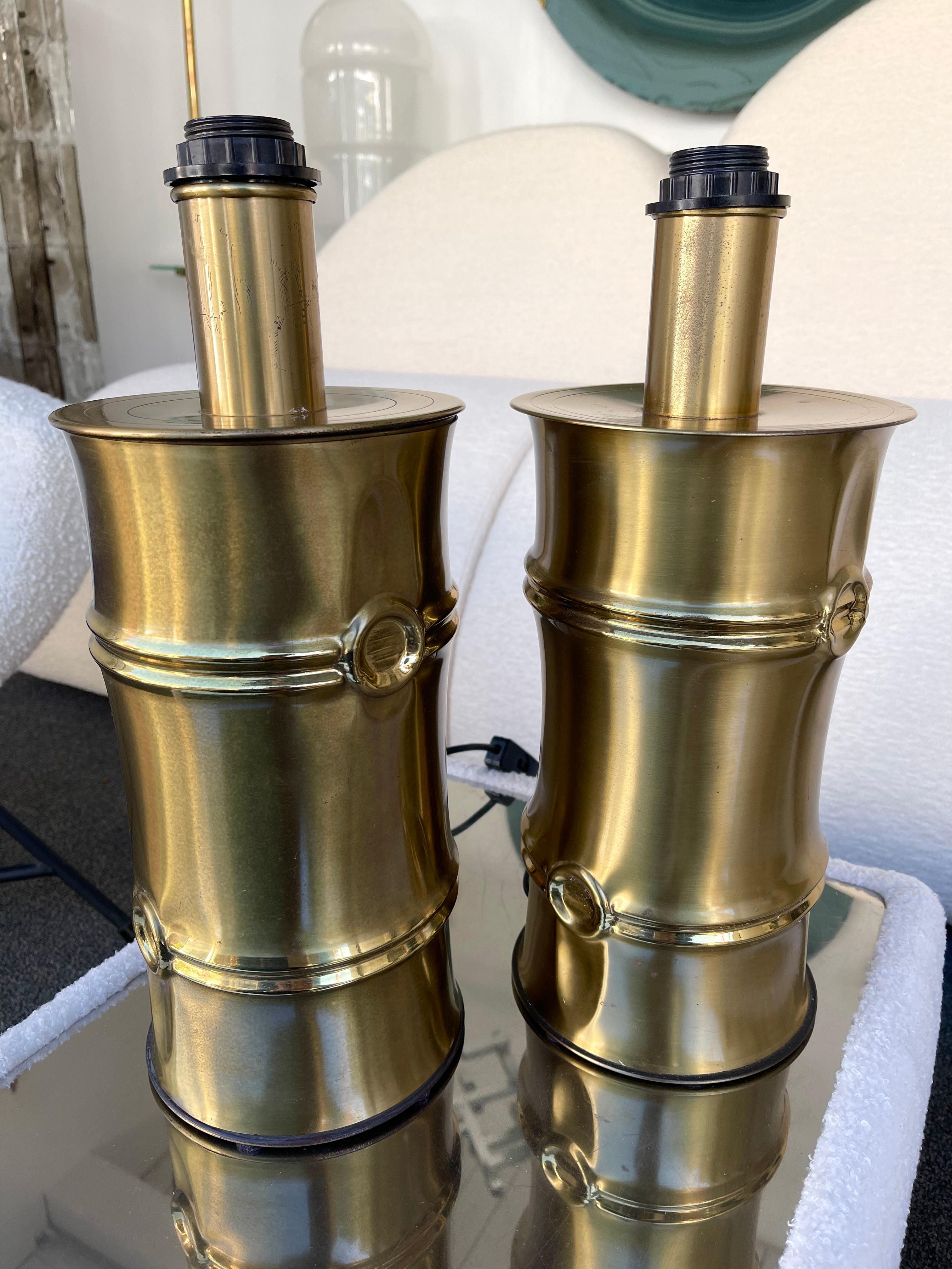 Late 20th Century Pair of Brass Bamboo Lamps, Italy, 1970s