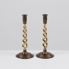 1920s Antique Brass Candlesticks by Peerage, Barley Twist Design