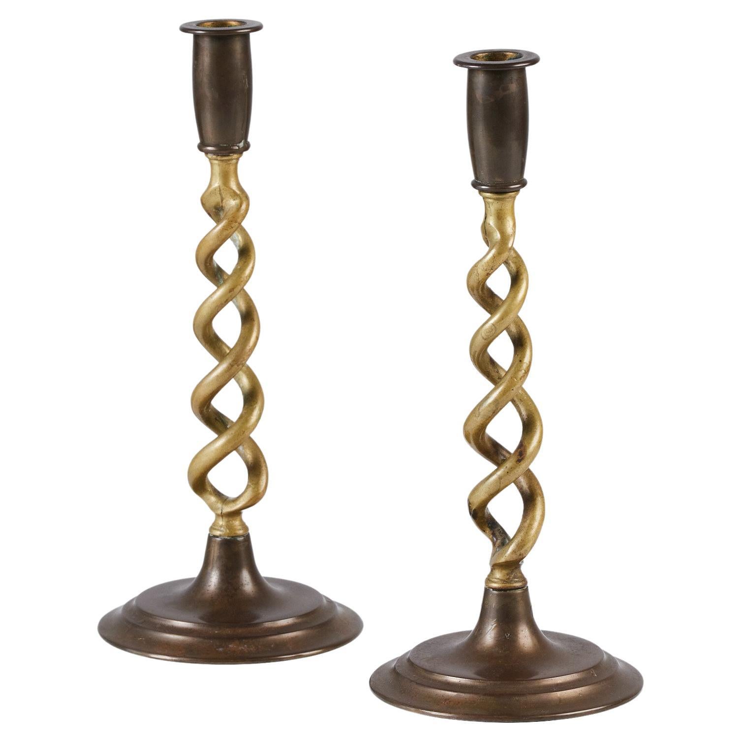 Pair of Brass Barley Twist Candlesticks by Peerage For Sale