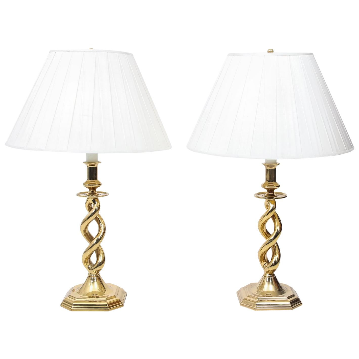 Pair of Brass Barley Twist Table Lamps