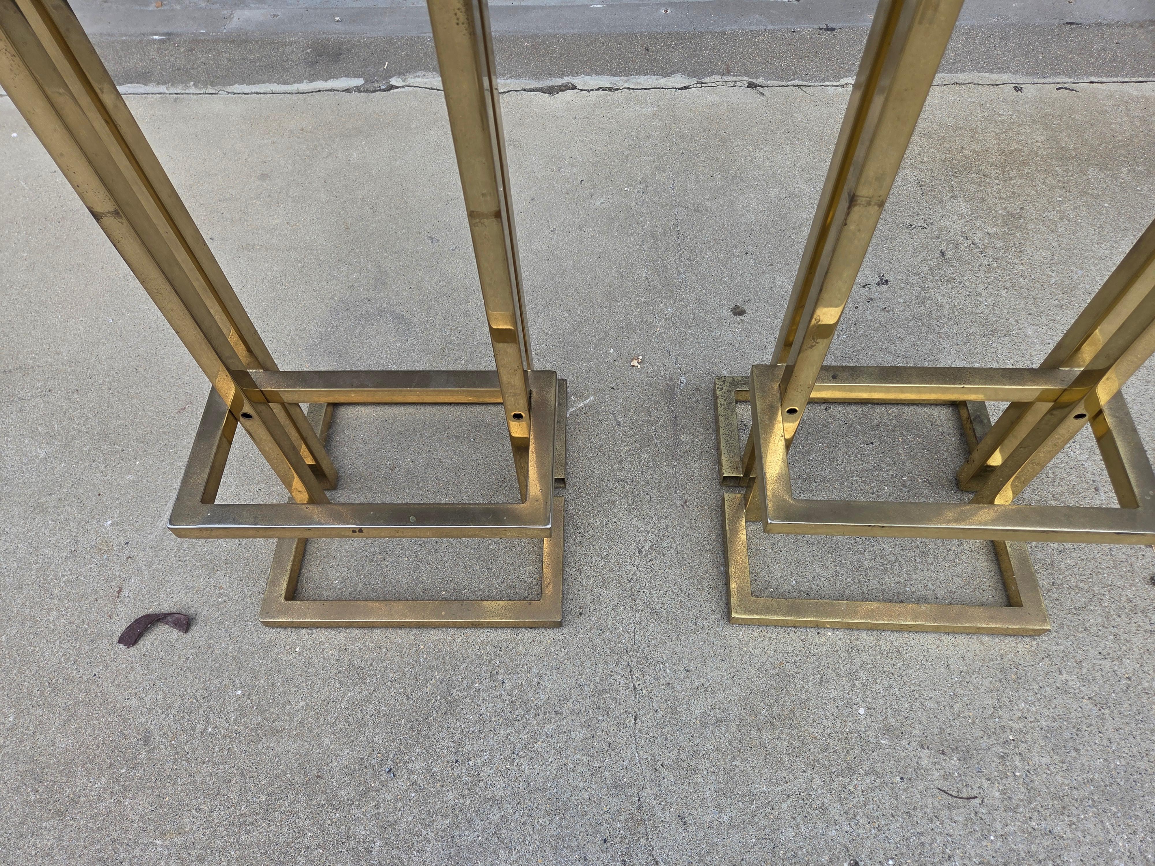 Pair of Brass Barstools in the Style of 