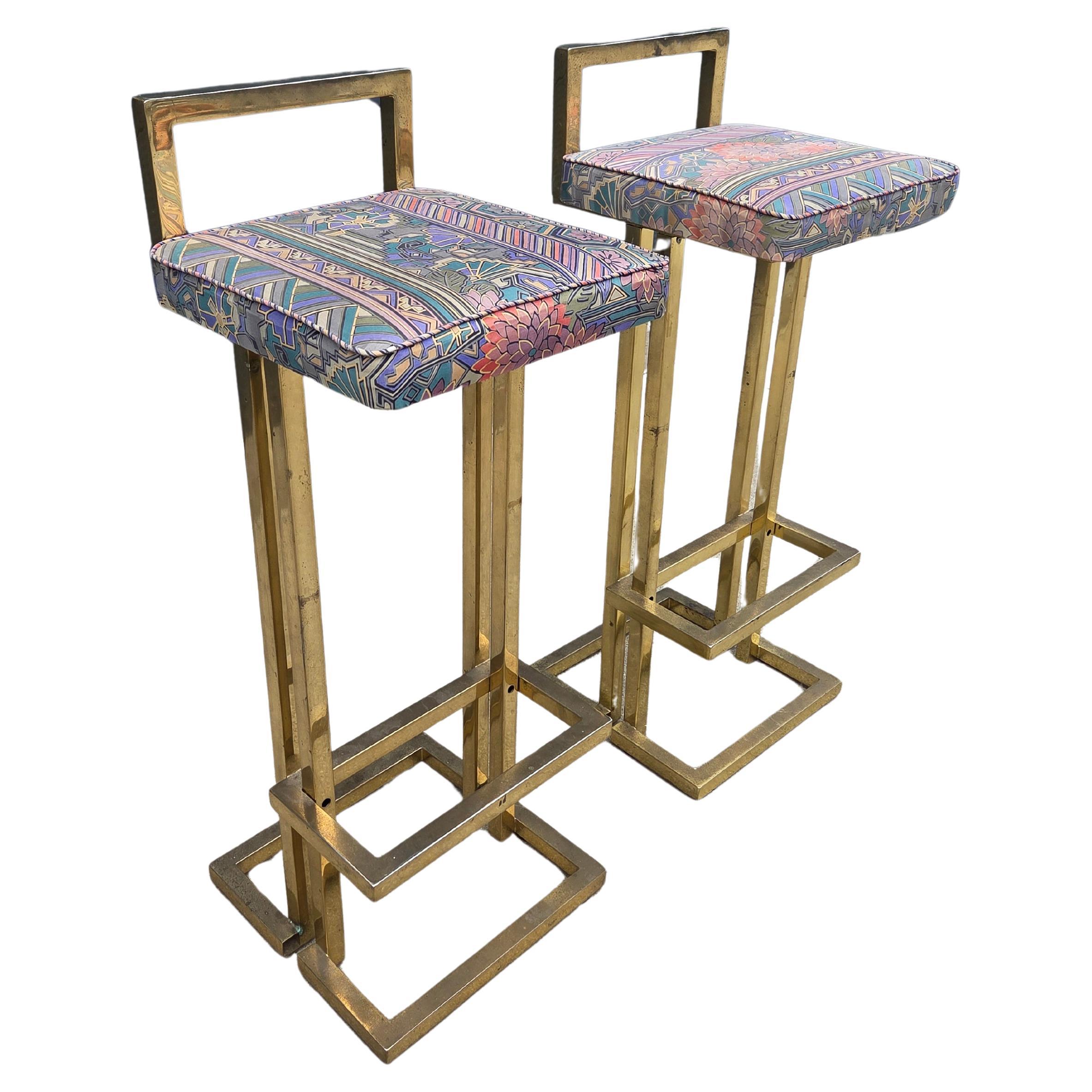 Pair of Brass Barstools in the Style of " Maison Jansen" For Sale