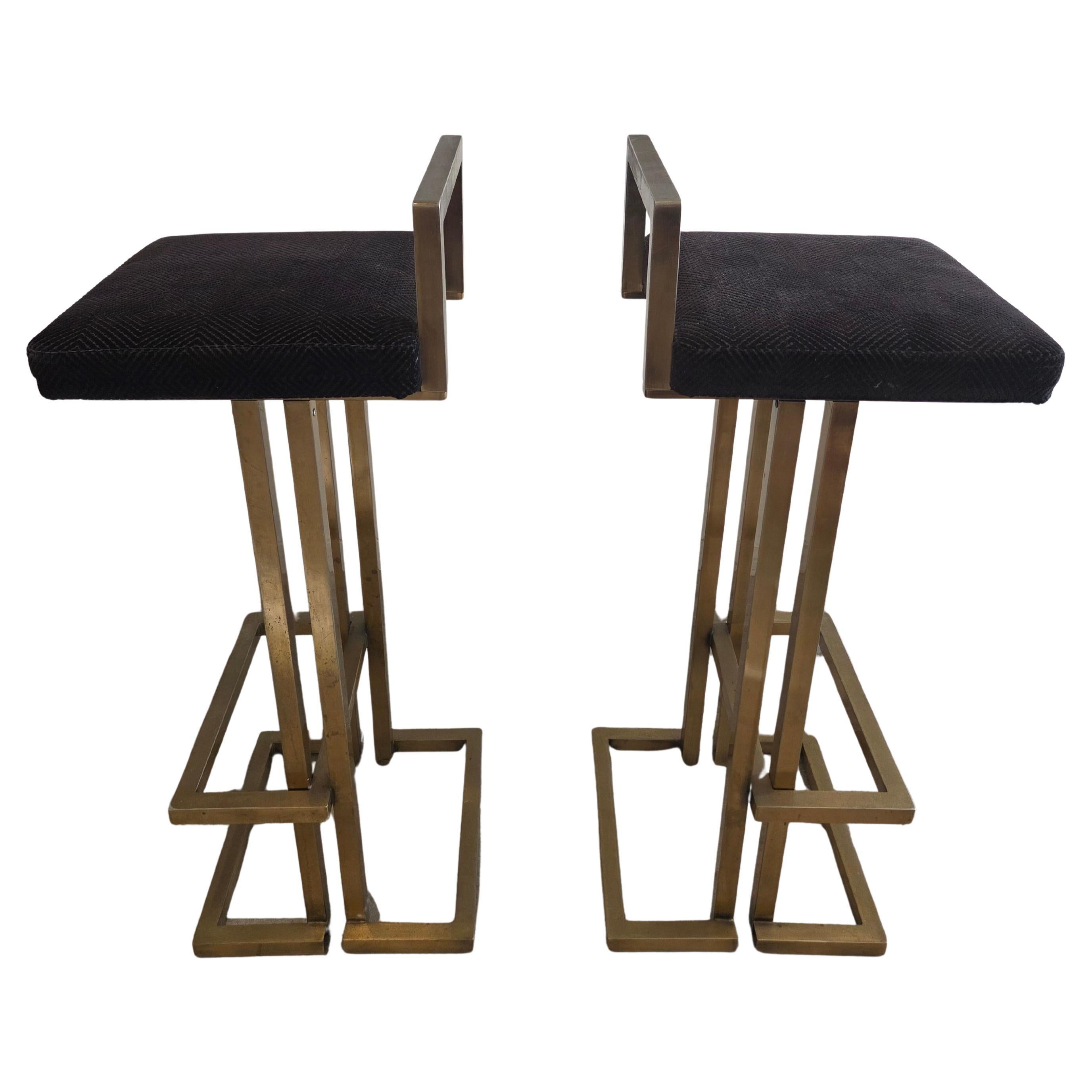 Pair of Brass Barstools in the Style of " Maison Jansen" For Sale