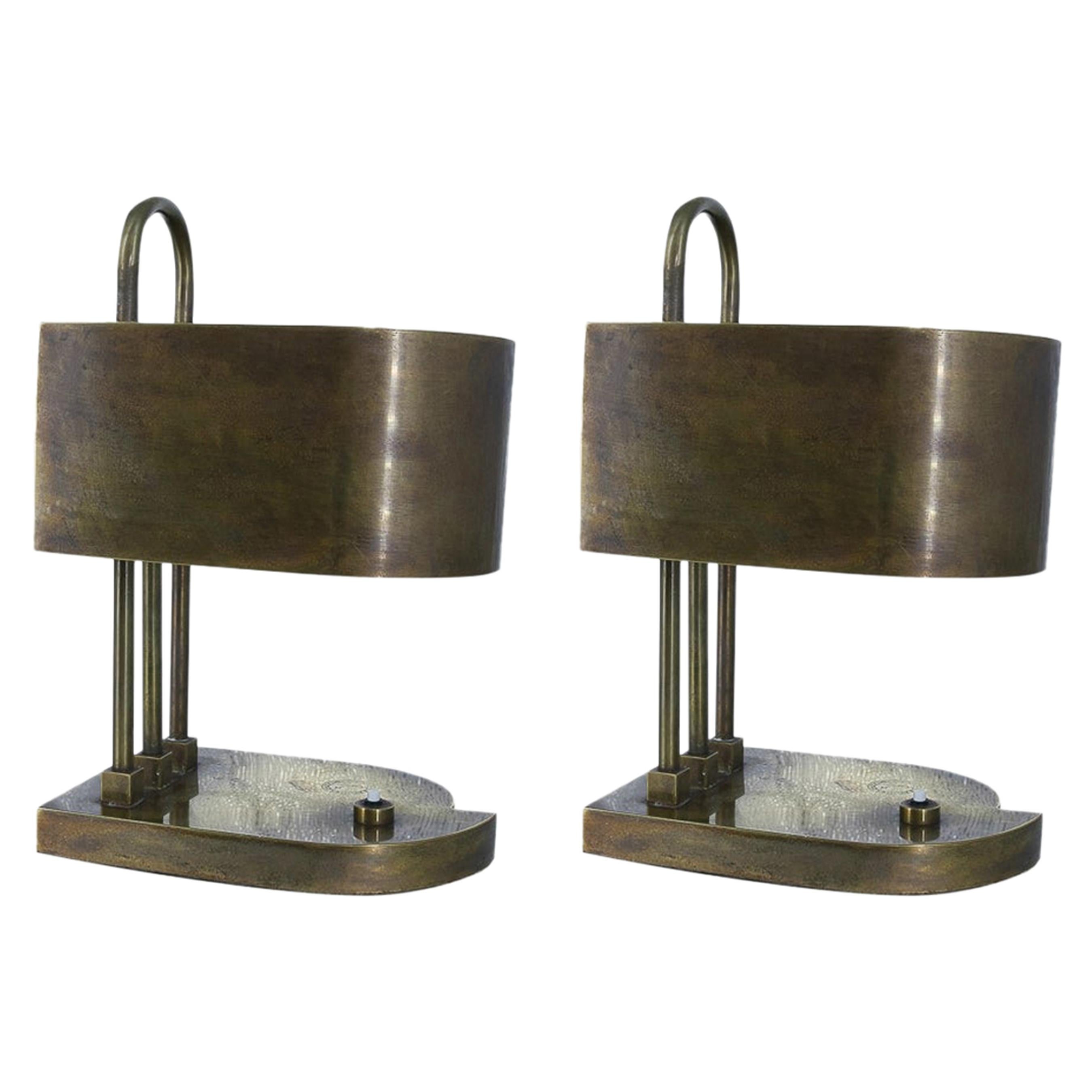 Pair of Brass Bauhaus Bedside Lamp, Made in Germany, 1920s-1930s