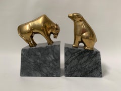 Pair of Brass Bear and Bull Bookends