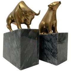 Pair of Brass Bear and Bull Bookends