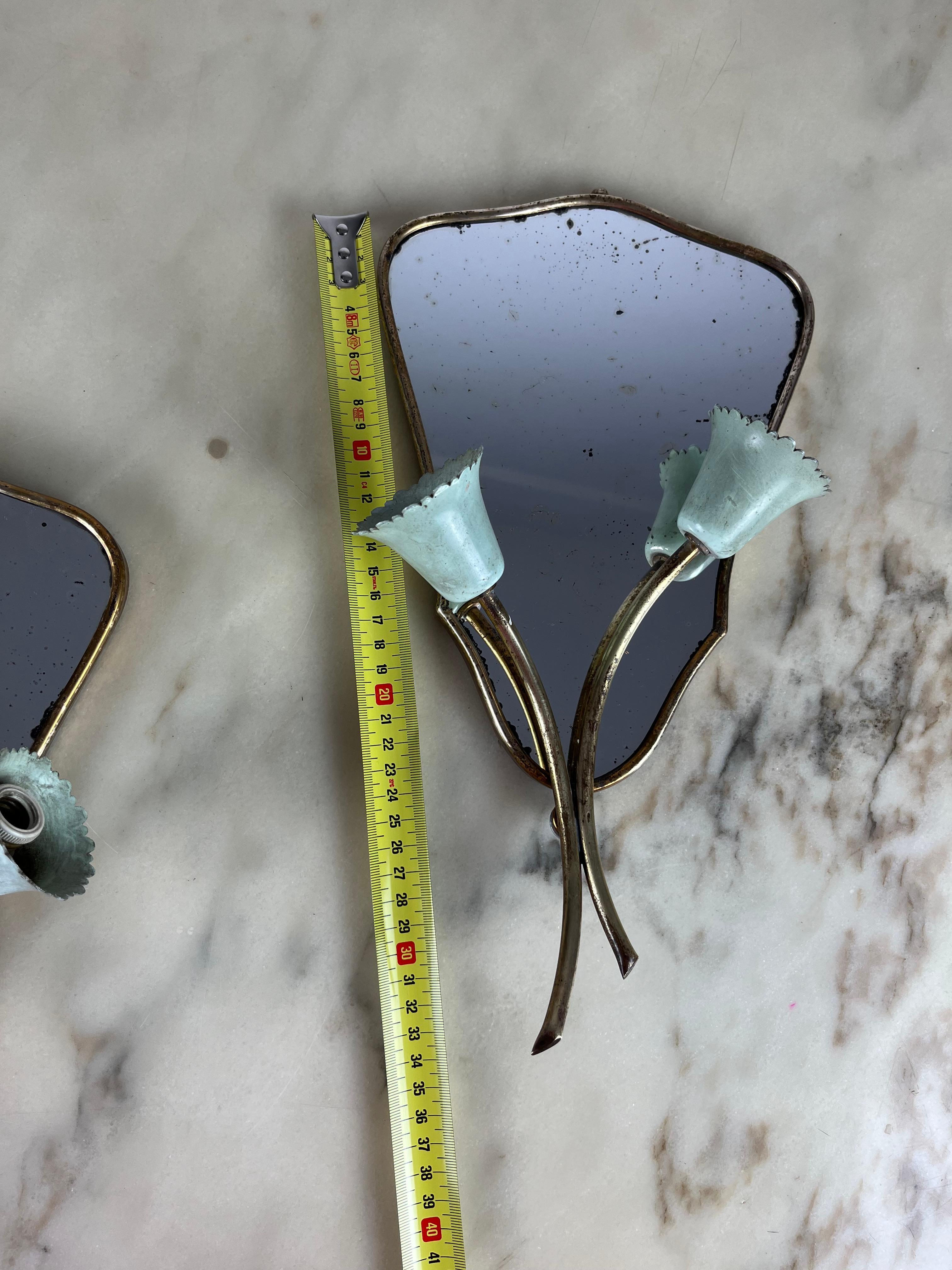 Pair of Brass Bedside Lamps, with Mirror, 1960s For Sale 4