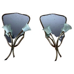 Pair of Brass Bedside Lamps, with Mirror, 1960s