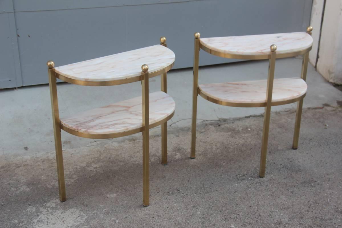 Pair of brass bedside tables and clear Onyx Luciano Frigerio attributed.