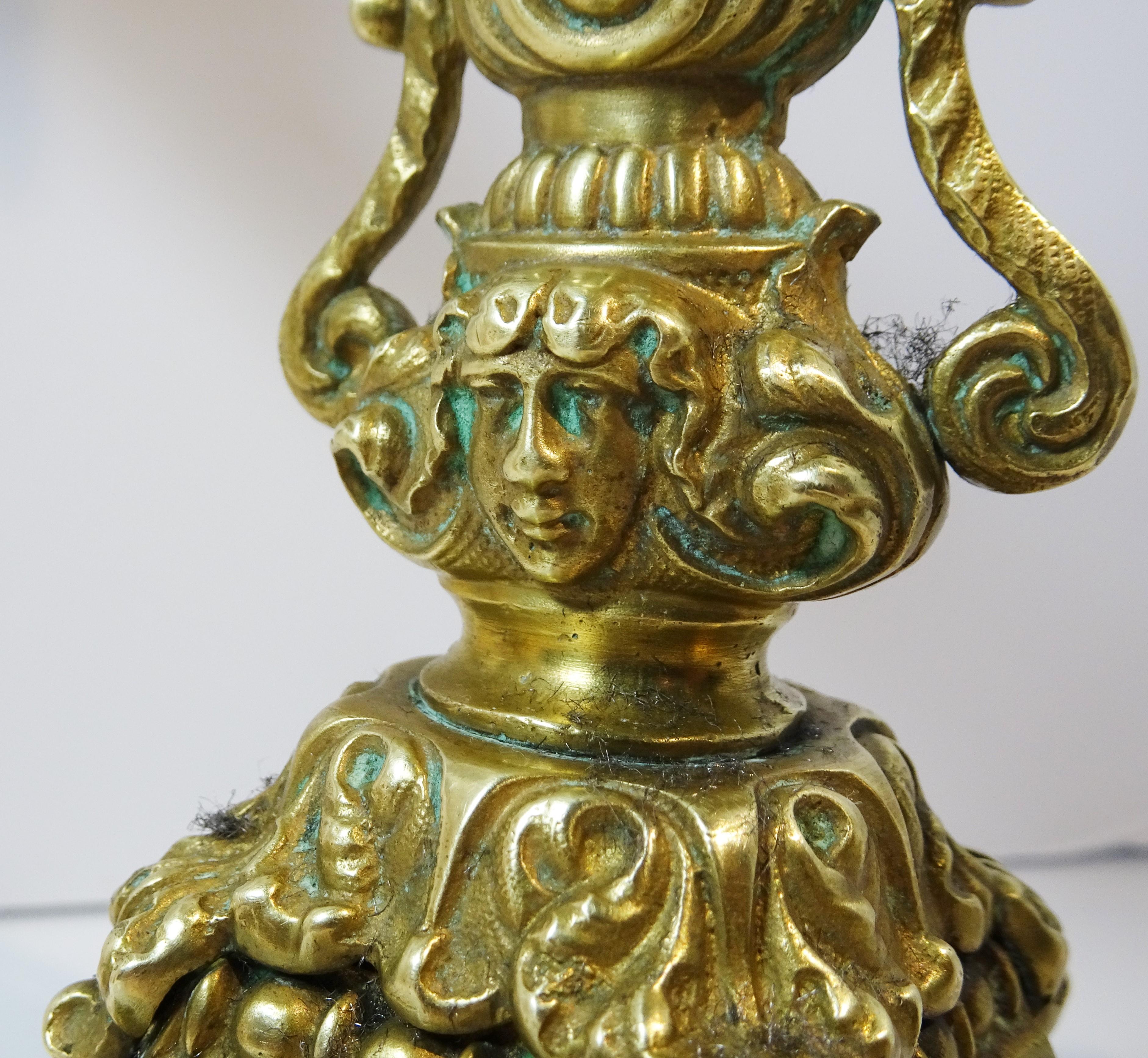 Pair of Brass Belle Epoque Baroque-Style Three-Light Candelabra, circa 1890 For Sale 3