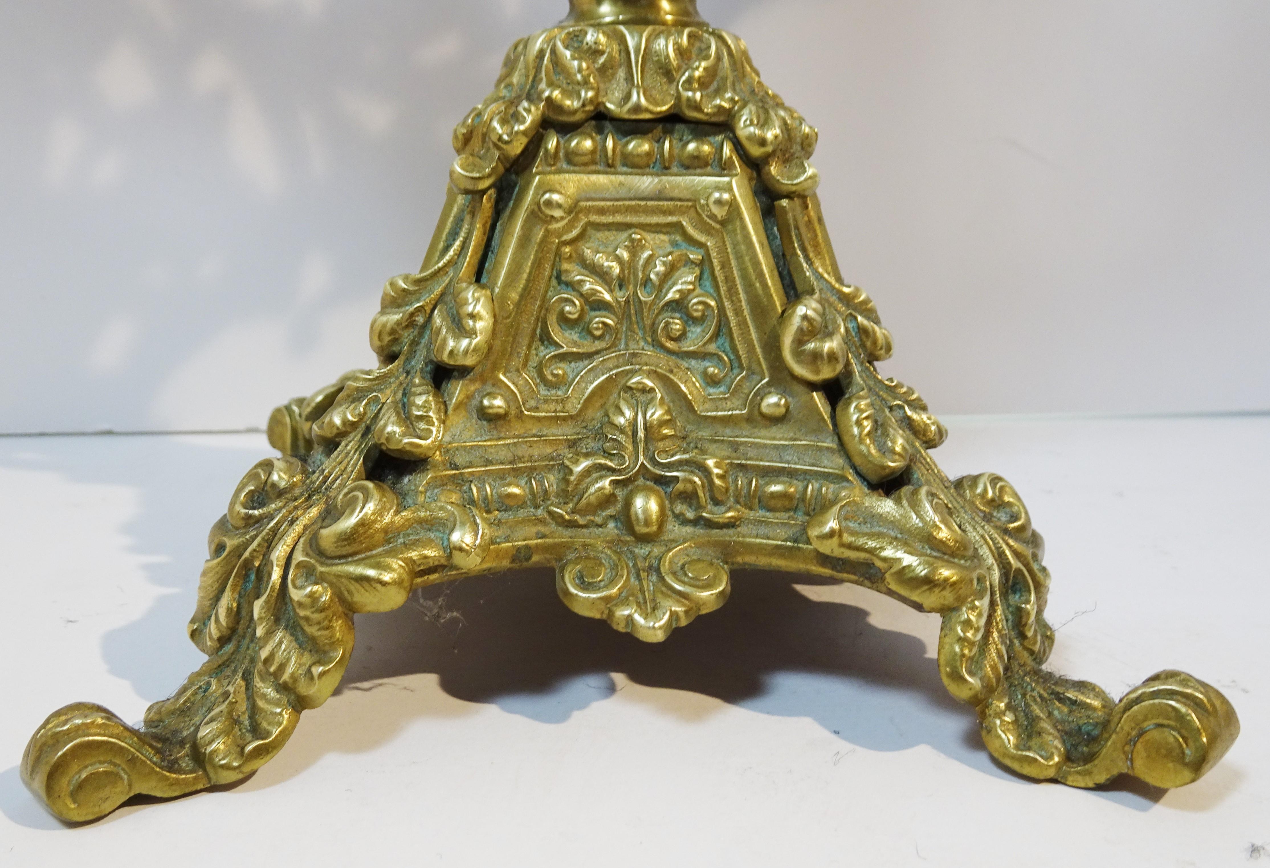 Pair of Brass Belle Epoque Baroque-Style Three-Light Candelabra, circa 1890 For Sale 4