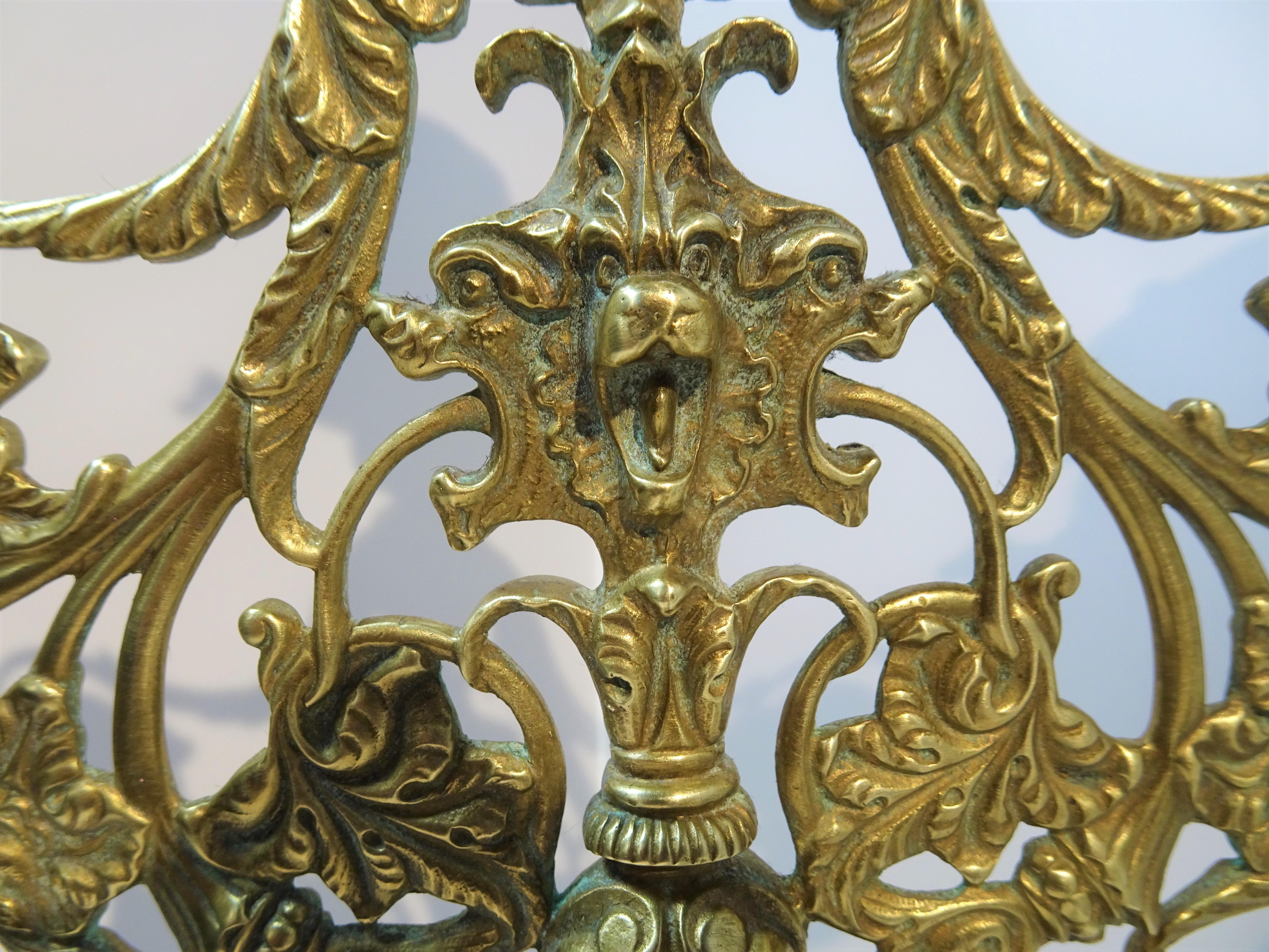 Pair of Brass Belle Epoque Baroque-Style Three-Light Candelabra, circa 1890 For Sale 10