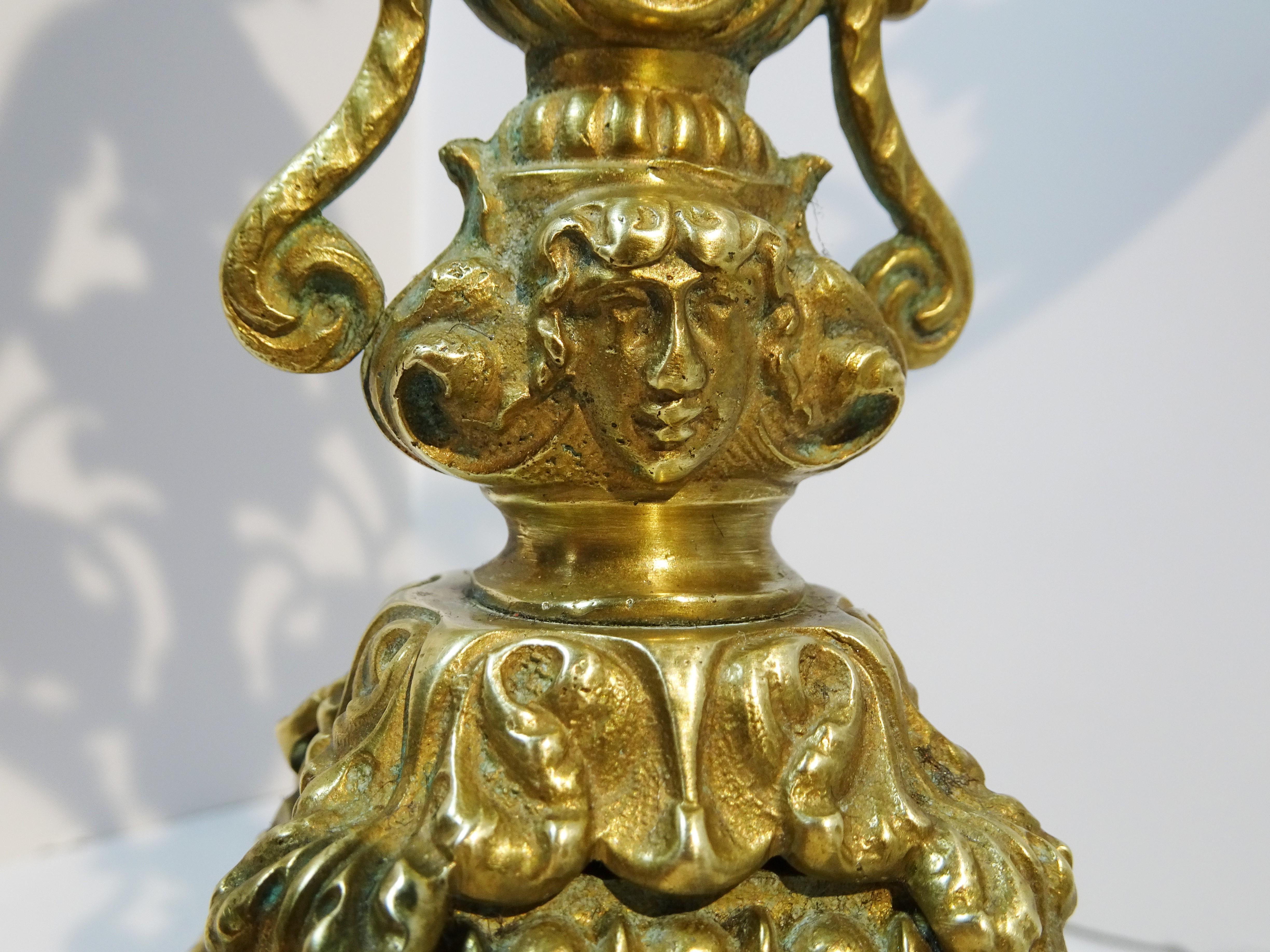 Pair of Brass Belle Epoque Baroque-Style Three-Light Candelabra, circa 1890 For Sale 2
