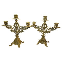 Pair of Brass Belle Epoque Baroque-Style Three-Light Candelabra, circa 1890