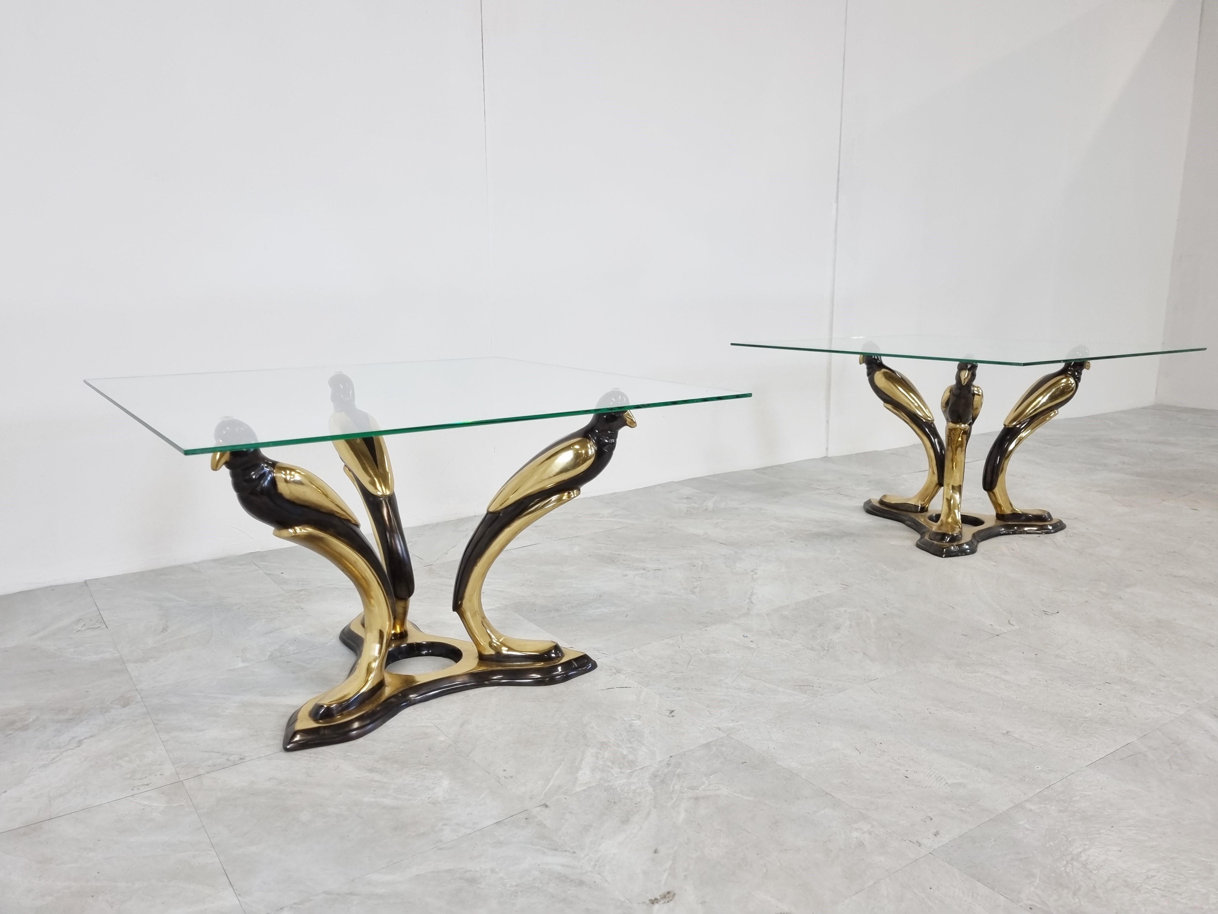 Hollywood Regency Pair of Brass Bird Coffee Tables, 1970s For Sale