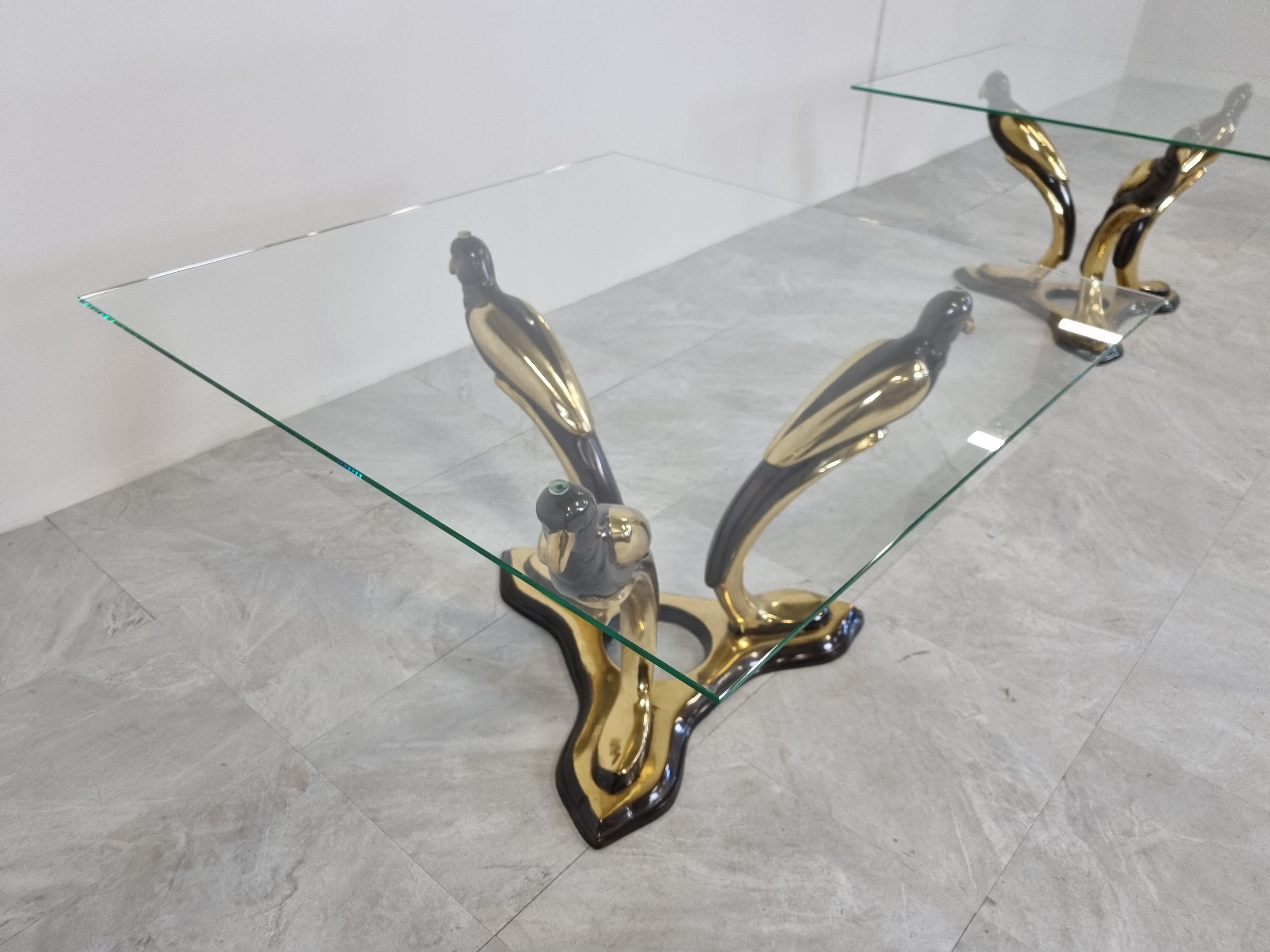 Pair of Brass Bird Coffee Tables, 1970s In Good Condition For Sale In HEVERLEE, BE