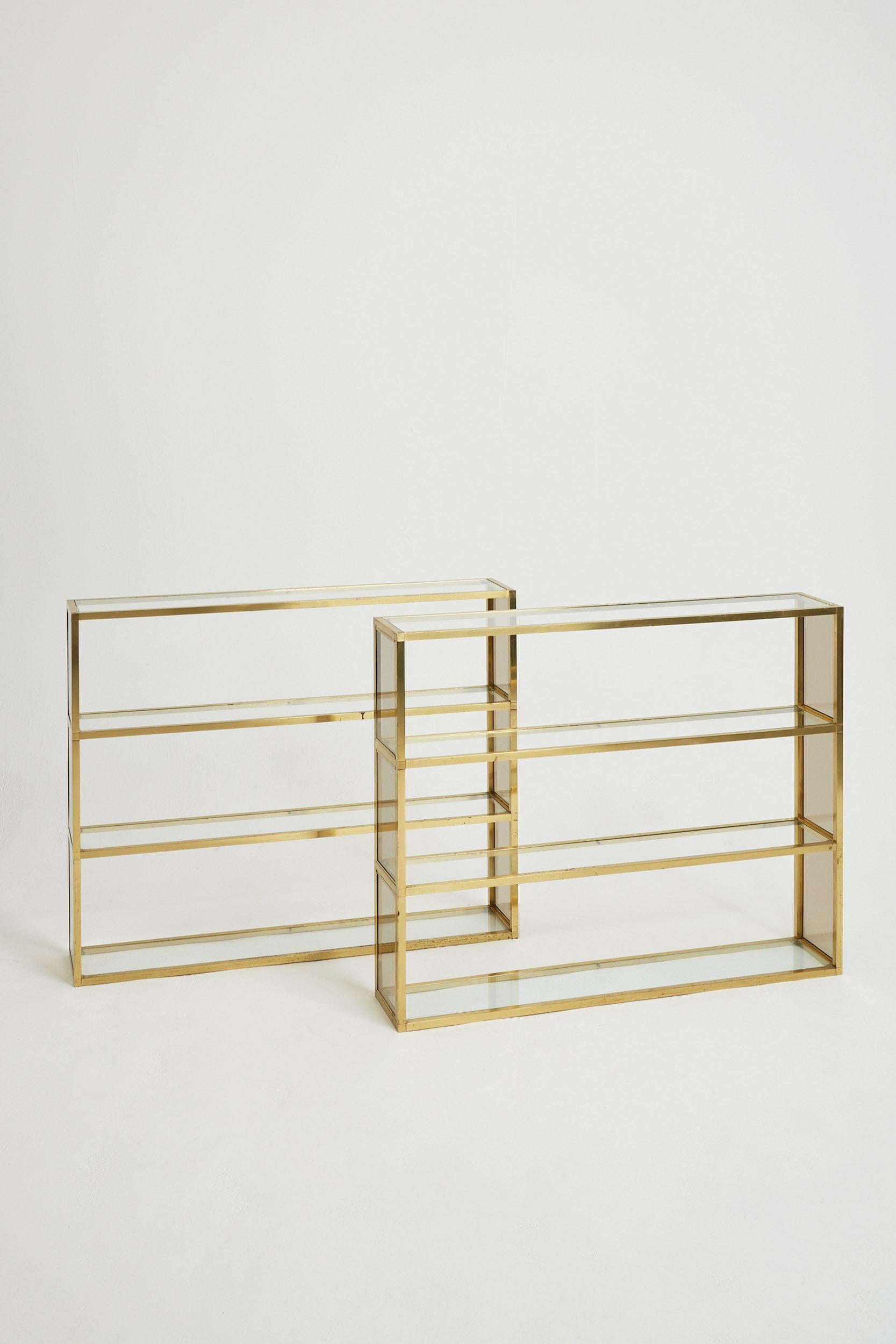 Mid-Century Modern Pair of Brass Bookcases or Etagères