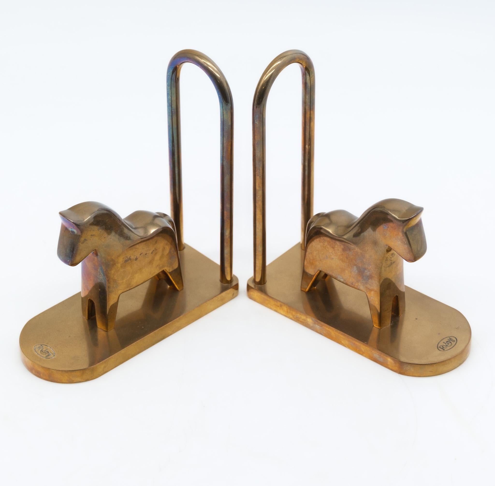 Scandinavian Modern Pair Of Brass Bookends By Lotta Horn For Rejmyre Mässingsbruk Horses Sweden 1990 For Sale