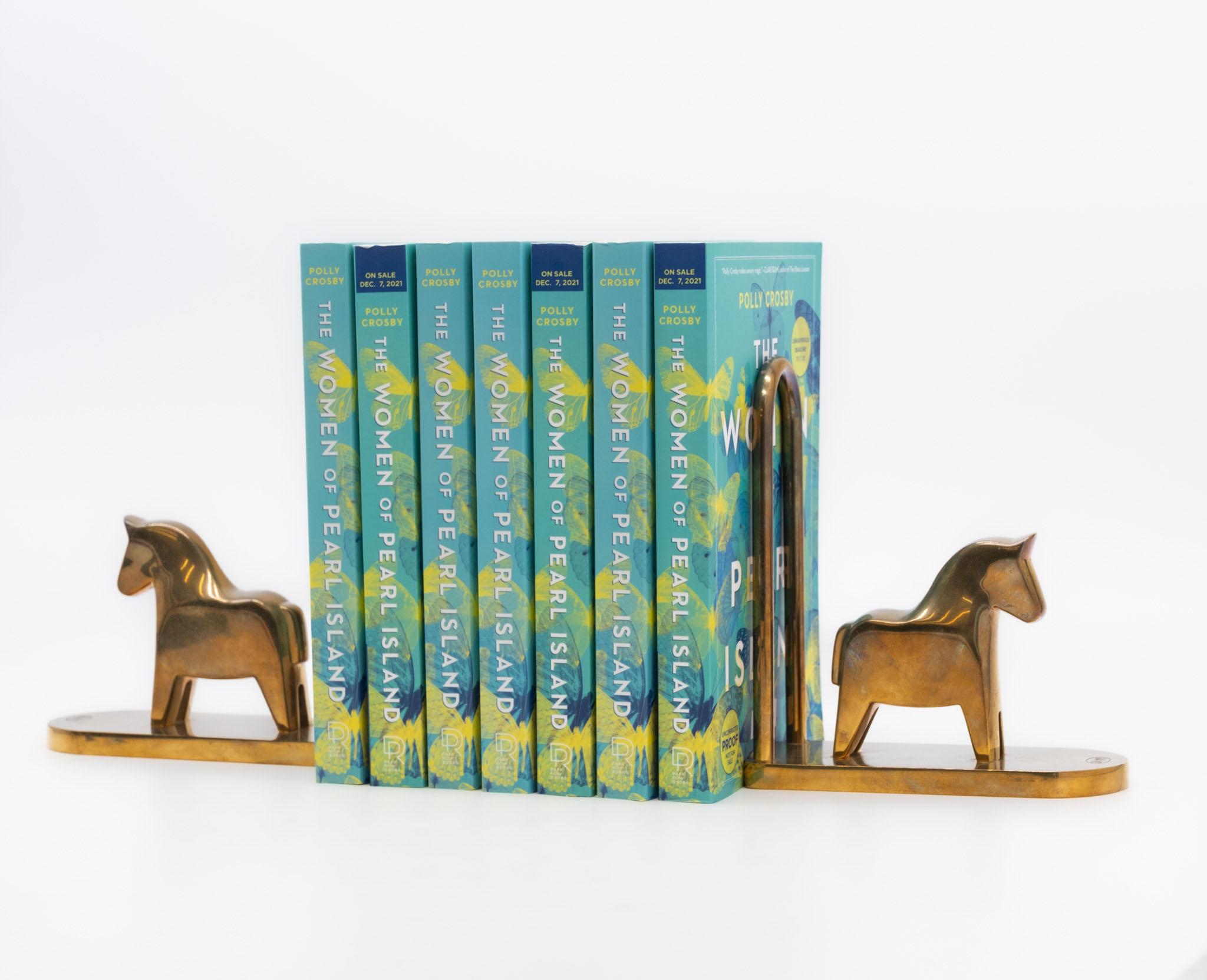 Swedish Pair Of Brass Bookends By Lotta Horn For Rejmyre Mässingsbruk Horses Sweden 1990 For Sale