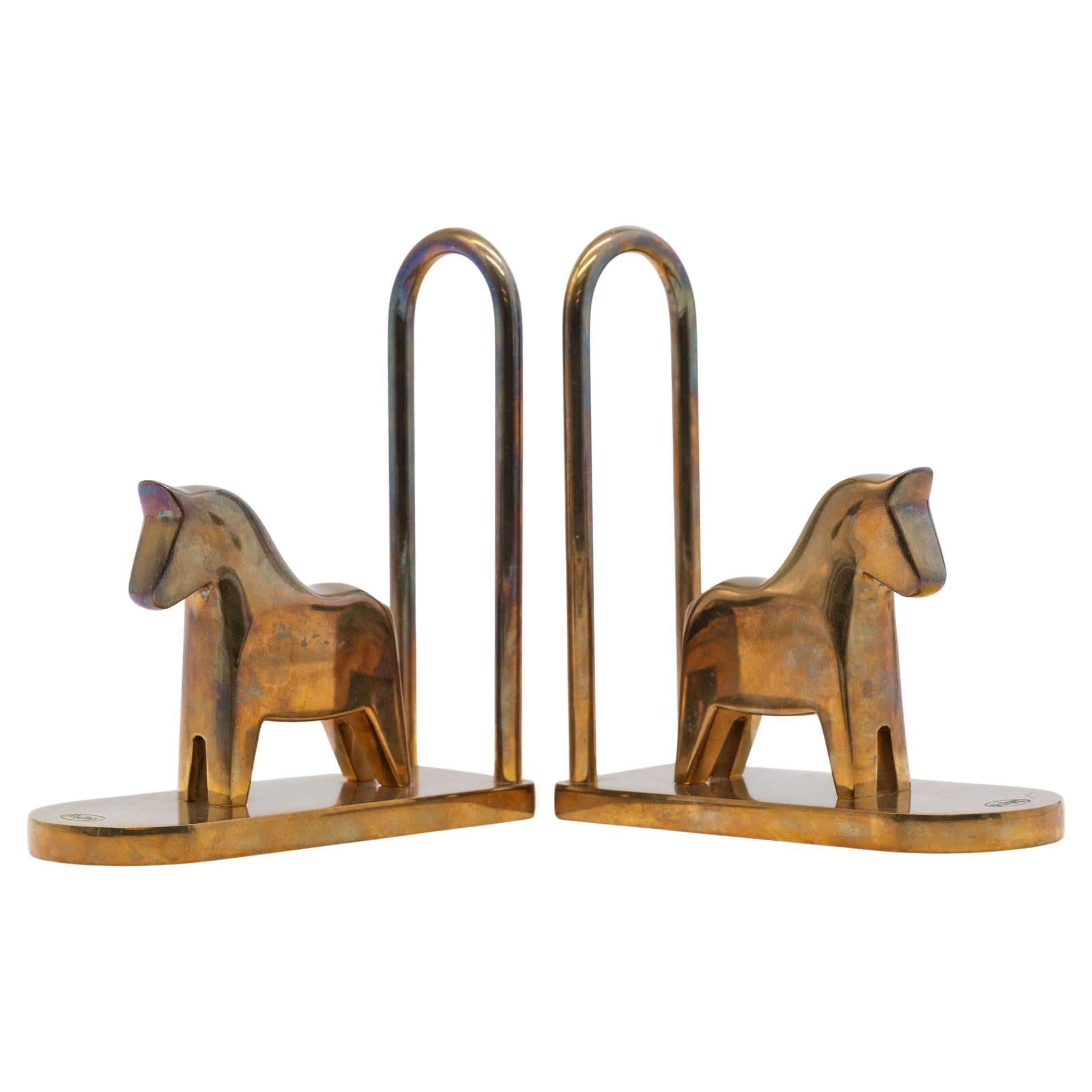 Pair Of Brass Bookends By Lotta Horn For Rejmyre Mässingsbruk Horses Sweden 1990 For Sale
