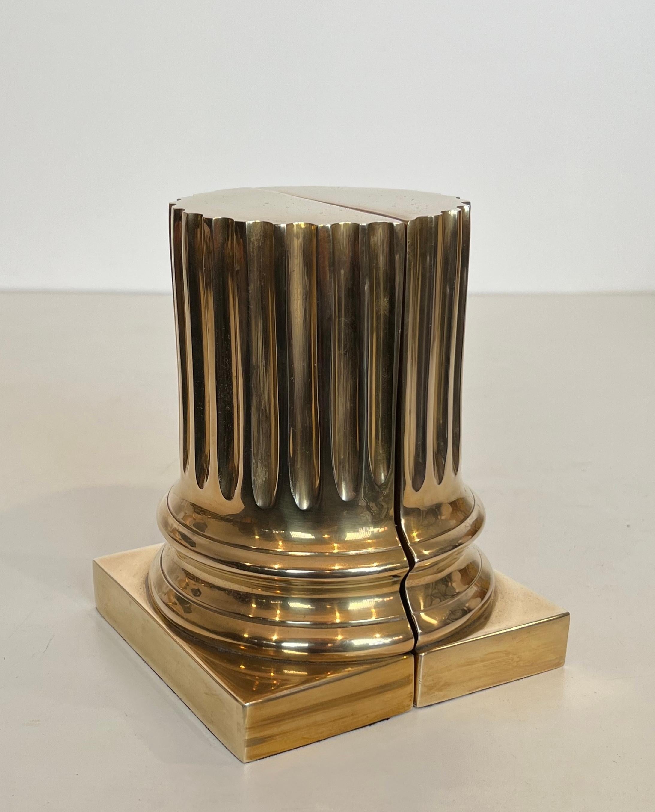 Pair of Brass Bookends Representing Columns For Sale 7