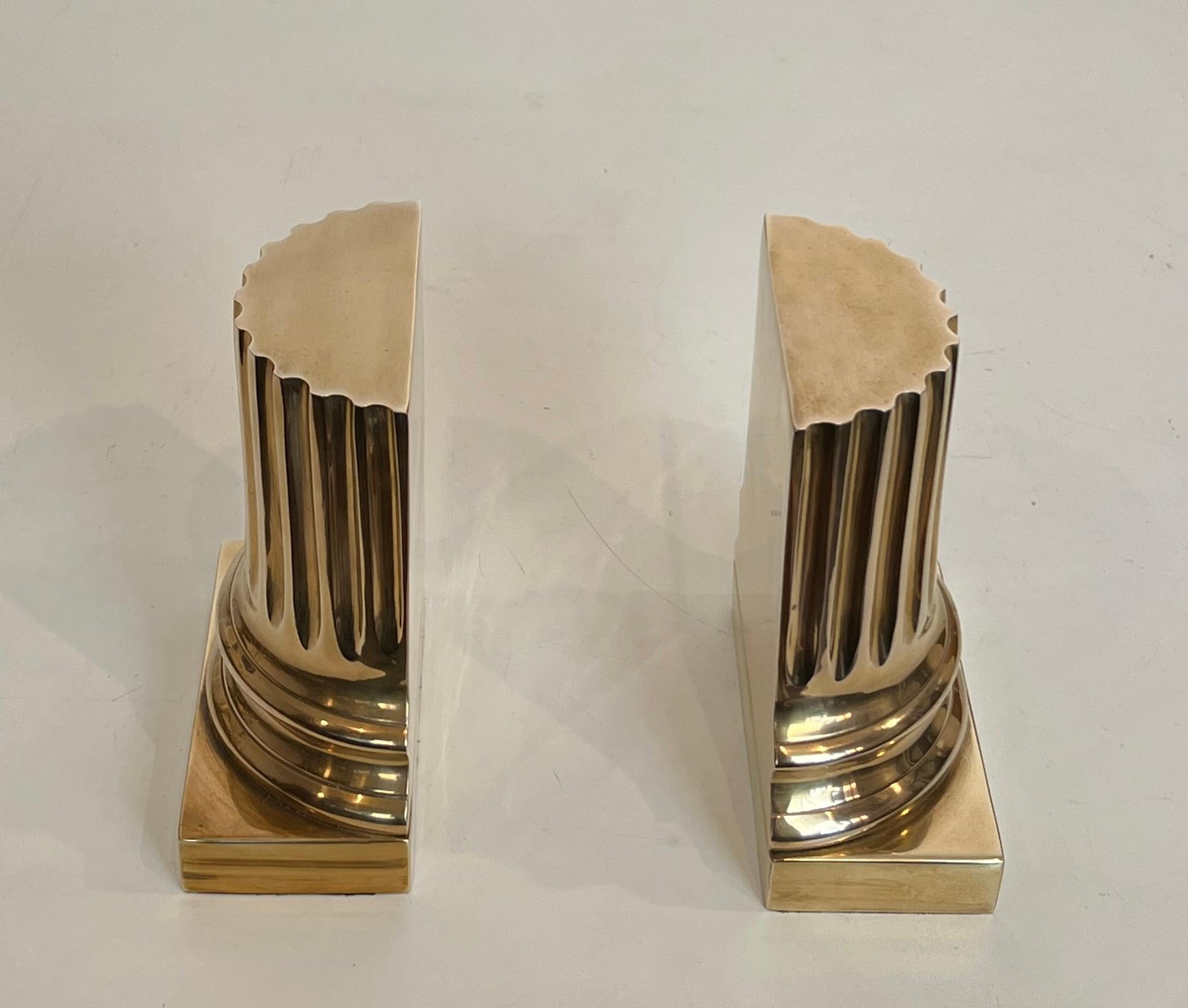 Pair of Brass Bookends Representing Columns For Sale 11