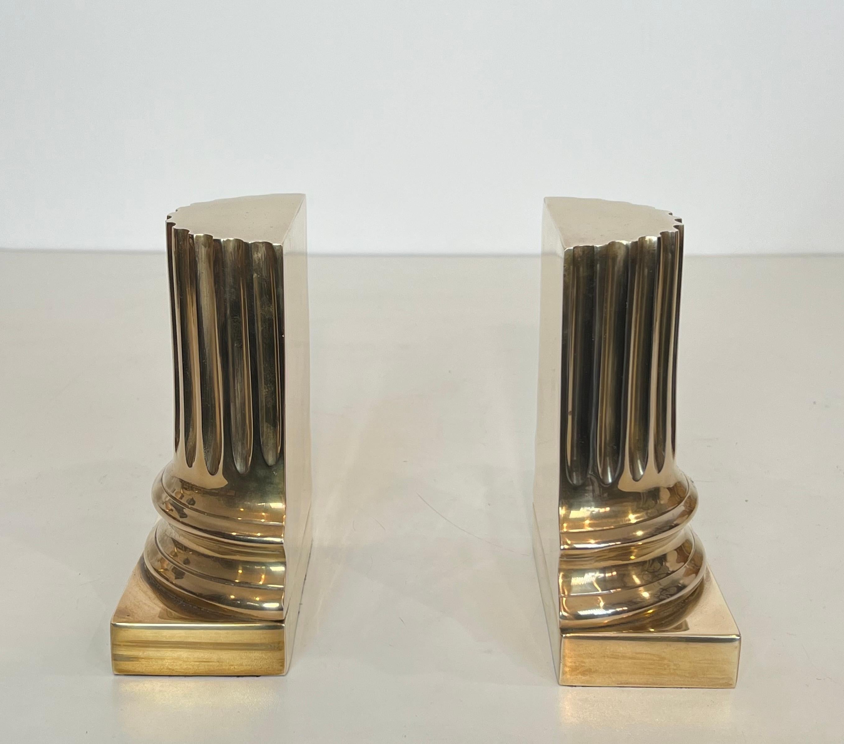 Pair of Brass Bookends Representing Columns For Sale 12