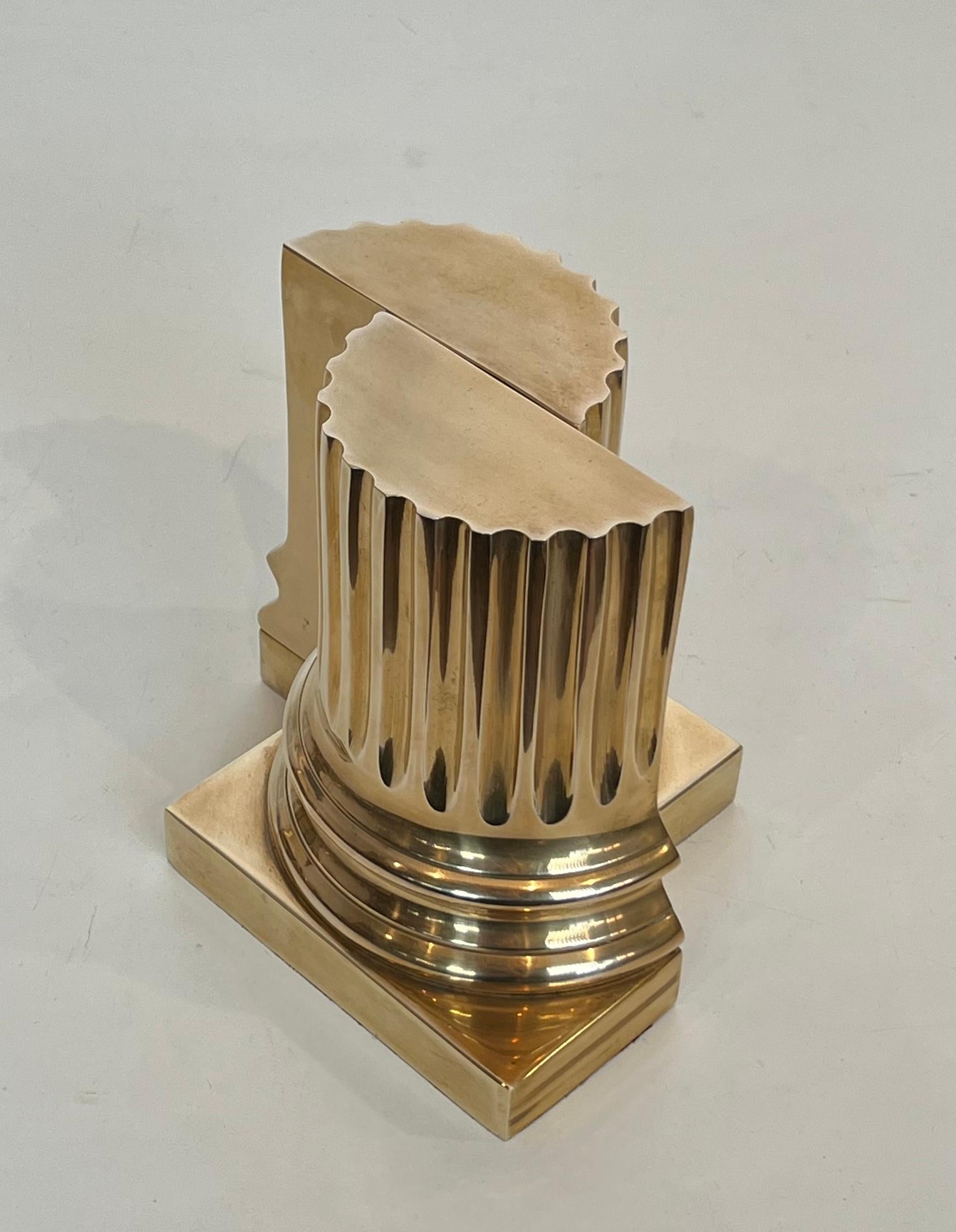 Pair of Brass Bookends Representing Columns For Sale 13