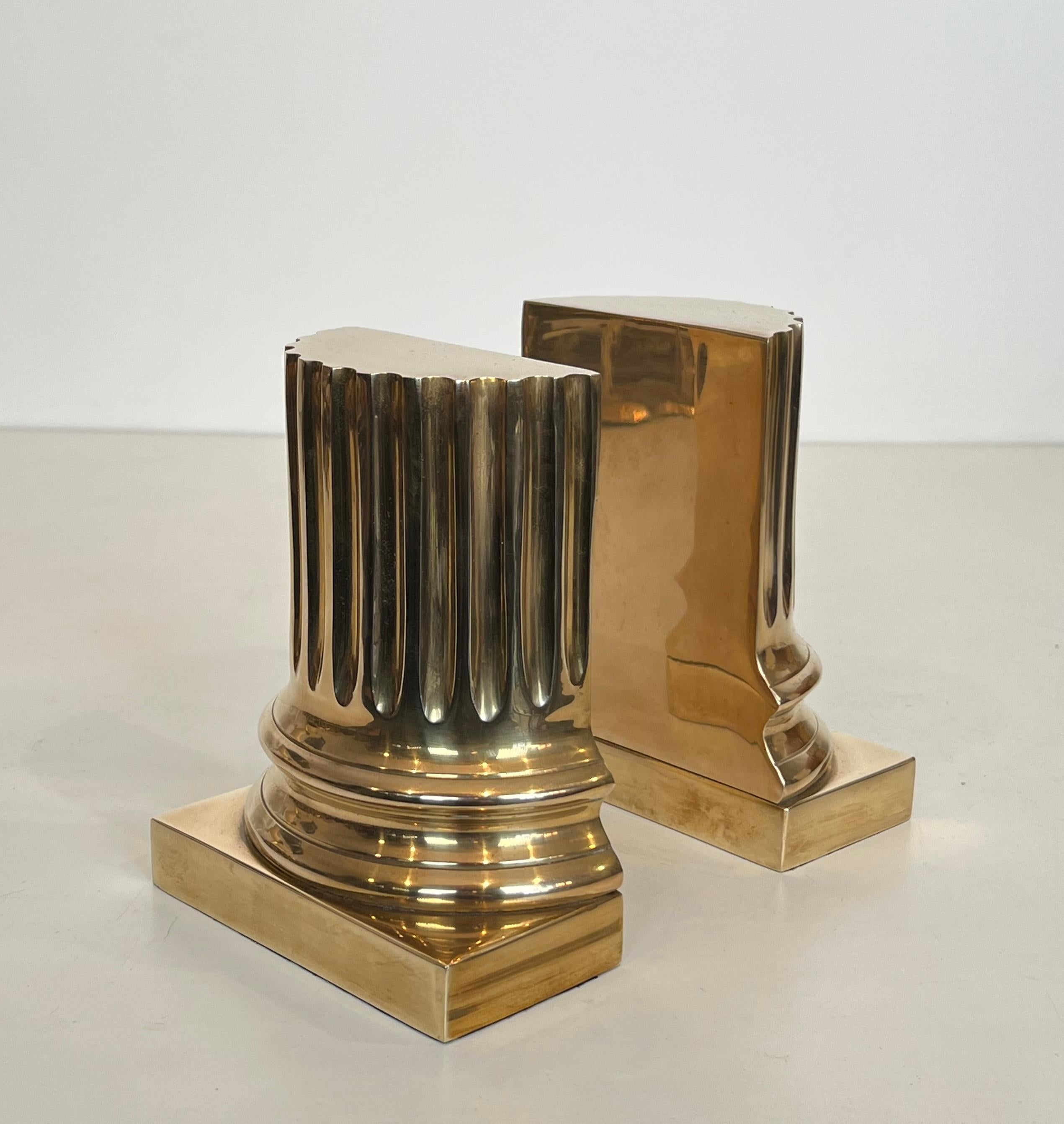 Pair of Brass Bookends Representing Columns For Sale 14