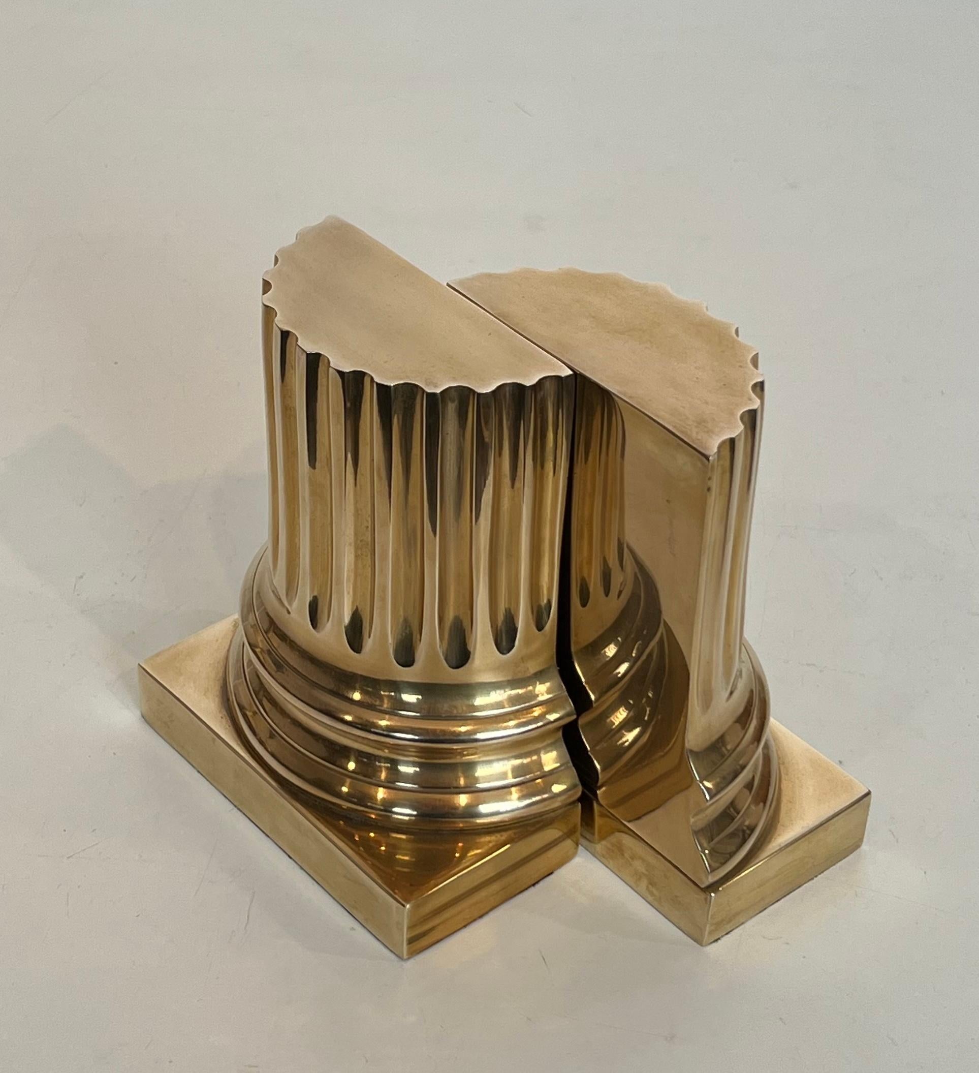French Pair of Brass Bookends Representing Columns For Sale