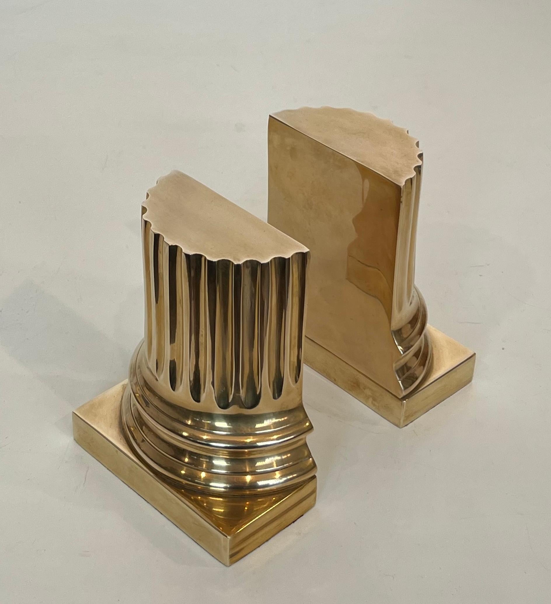 Late 20th Century Pair of Brass Bookends Representing Columns For Sale