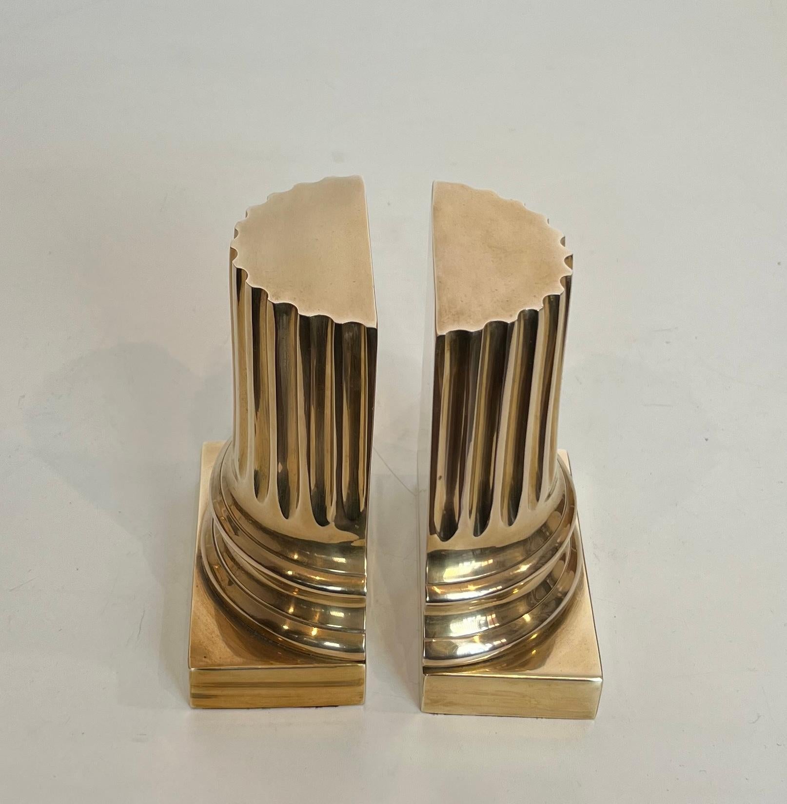 Pair of Brass Bookends Representing Columns For Sale 1