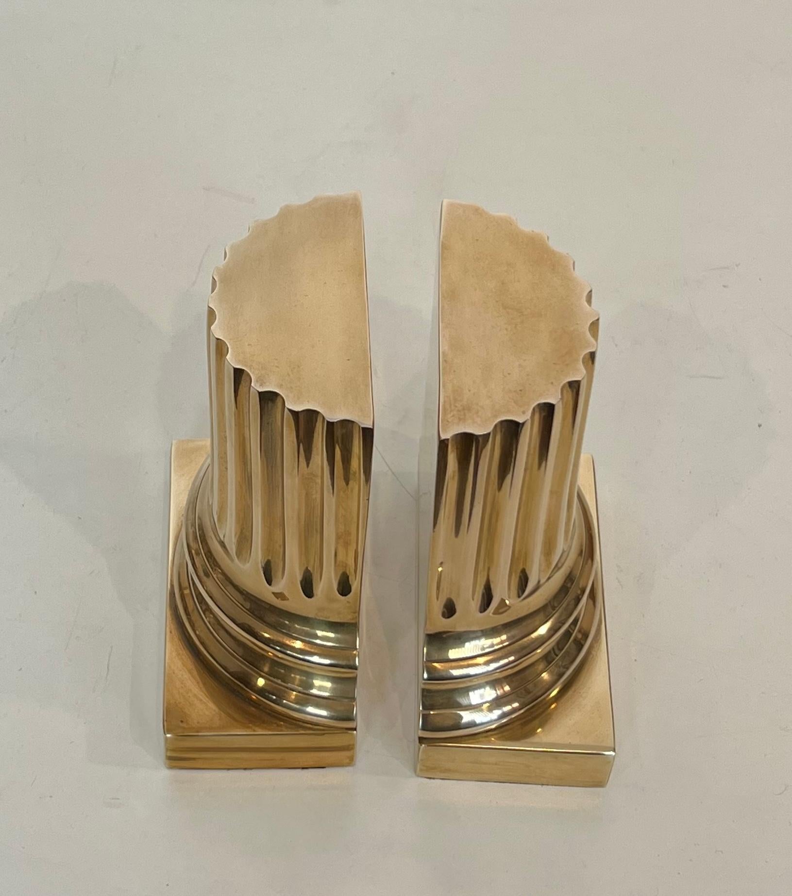 Pair of Brass Bookends Representing Columns For Sale 2