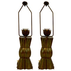 Pair of Brass Boudoir Lamps in the Style of Wiener Werkstätte