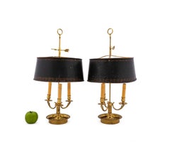 Pair of Brass Bouillette Lamps with Tole Shades