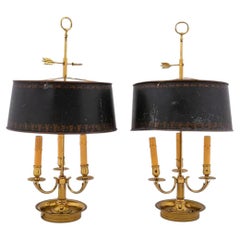 Pair of Brass Bouillette Lamps with Tole Shades