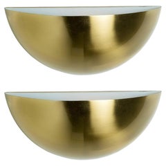 Vintage Pair of Brass Bowl Wall Lights by Florian Schulz, 1970