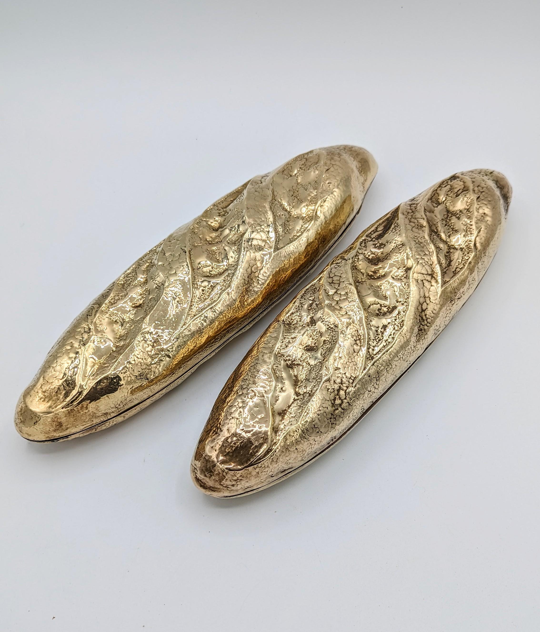 Pair of Brass Bread-Shape Boxes, Signed, 1960s For Sale 5