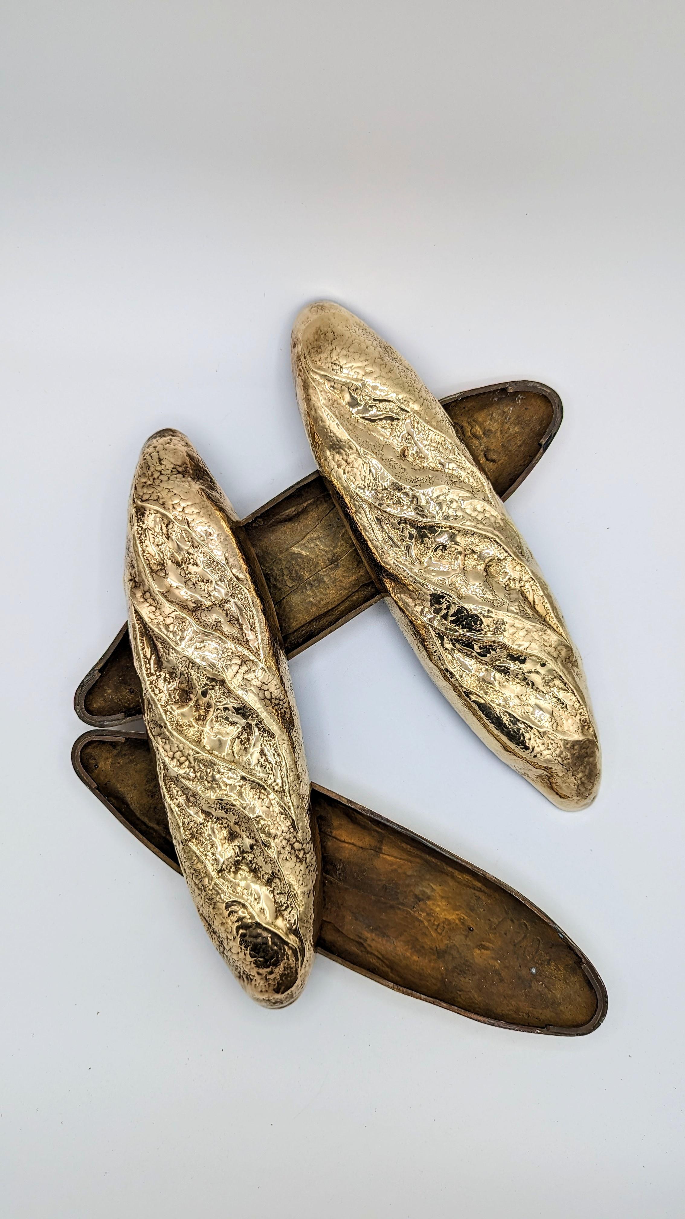 20th Century Pair of Brass Bread-Shape Boxes, Signed, 1960s For Sale