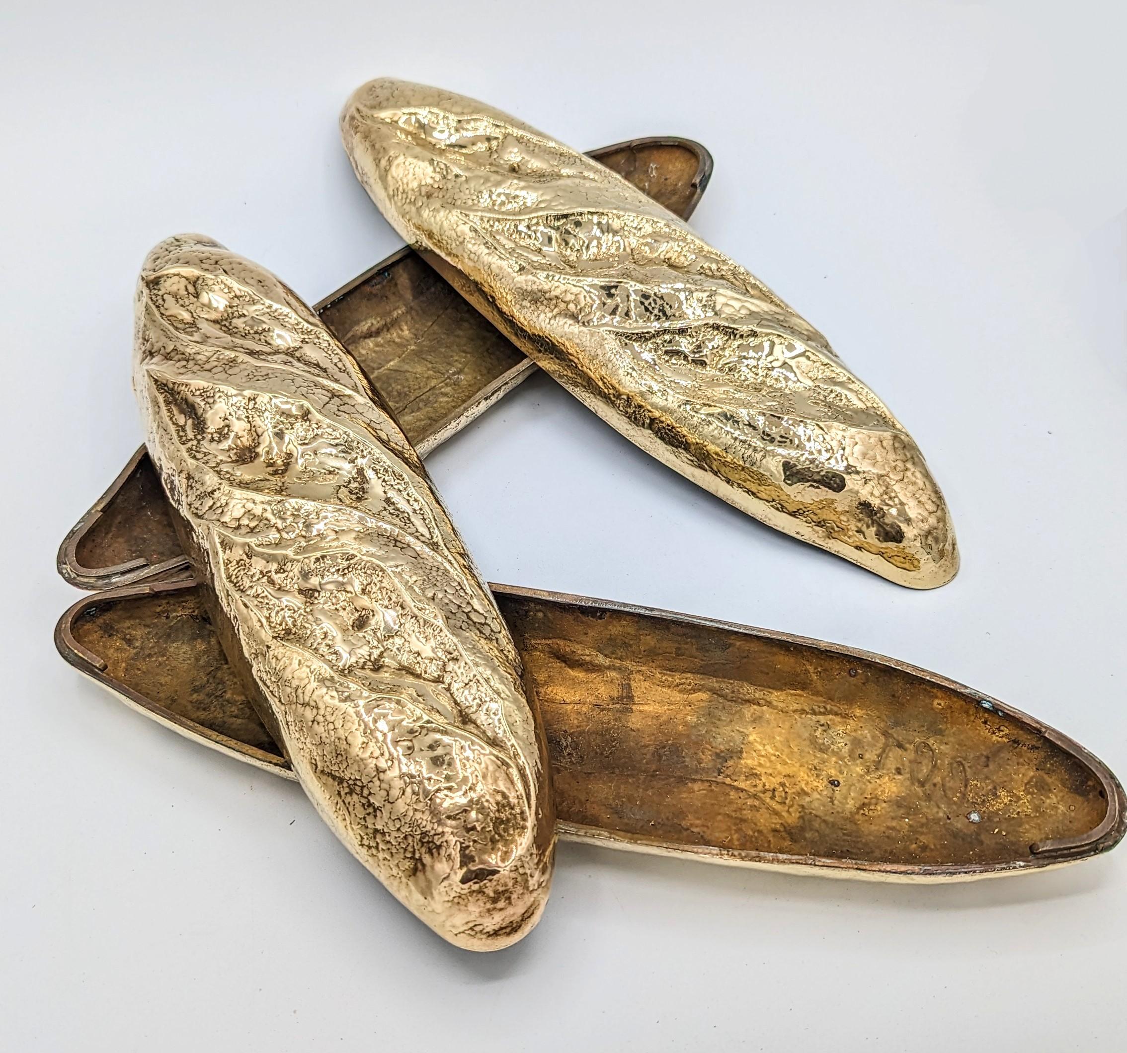 Pair of Brass Bread-Shape Boxes, Signed, 1960s For Sale 1