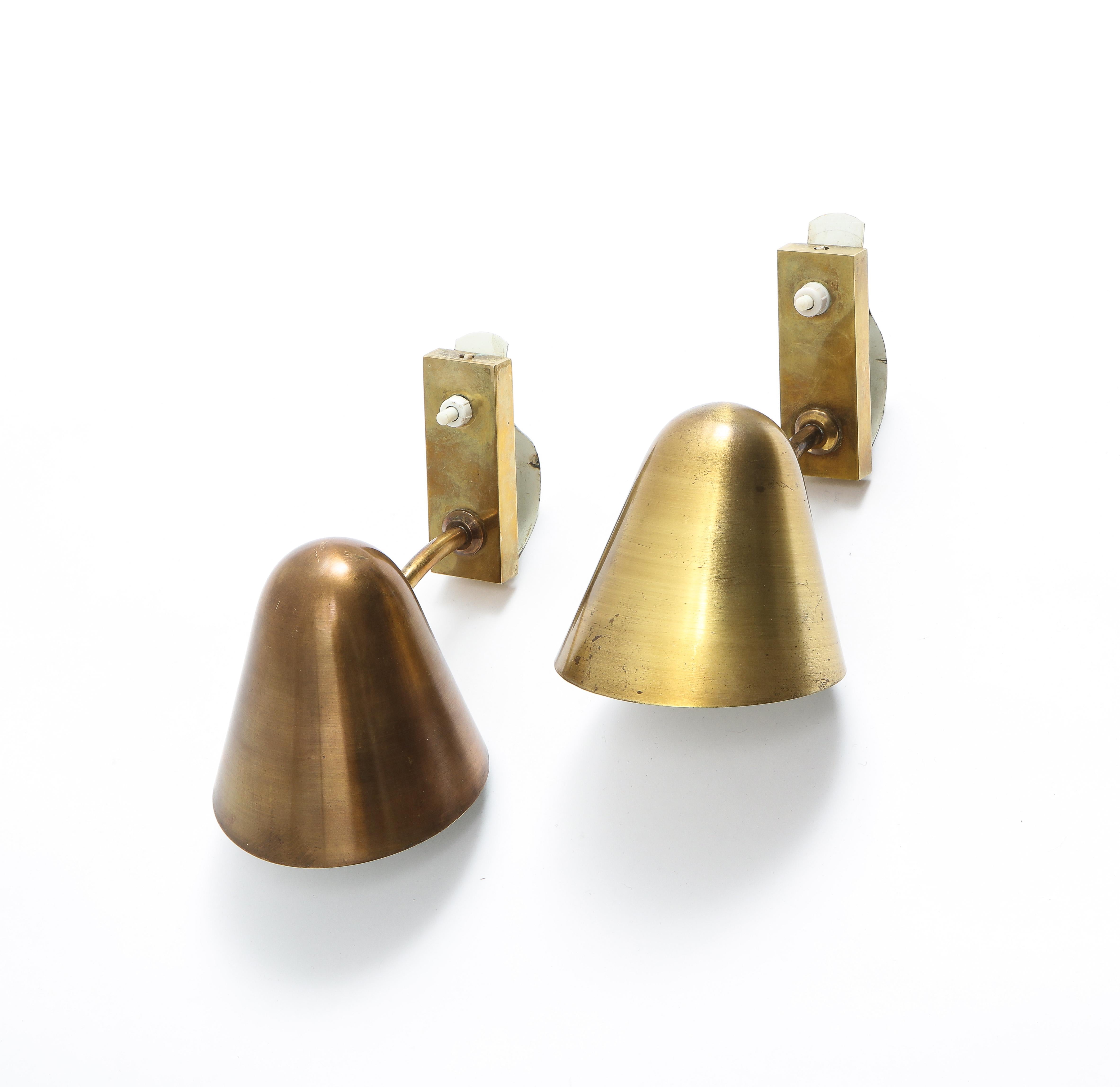 Pair of Brass & Bronze Adjustable Sconces by Jacques Biny for Lita, France 1950s 4