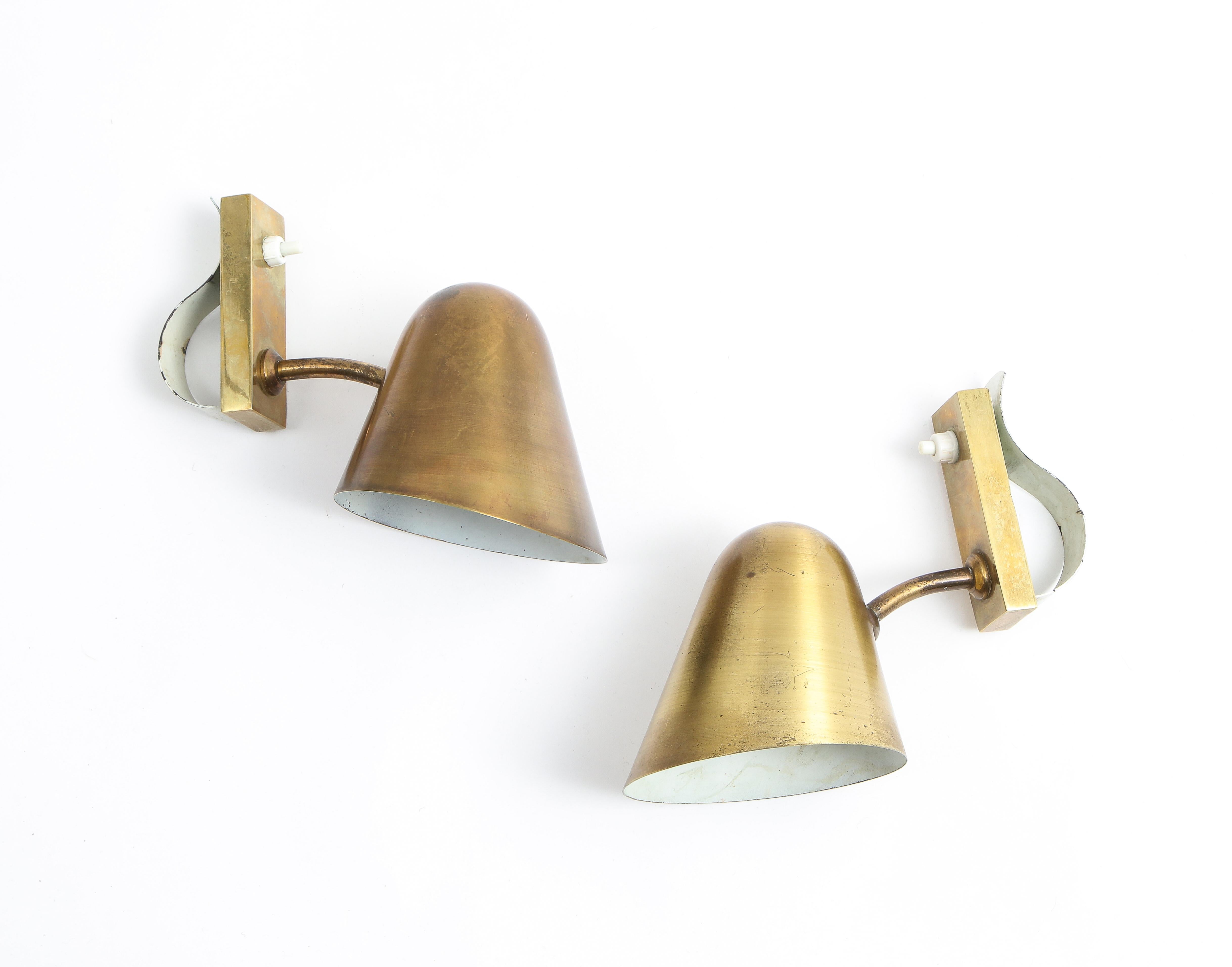 Pair of Brass & Bronze Adjustable Sconces by Jacques Biny for Lita, France 1950s 5