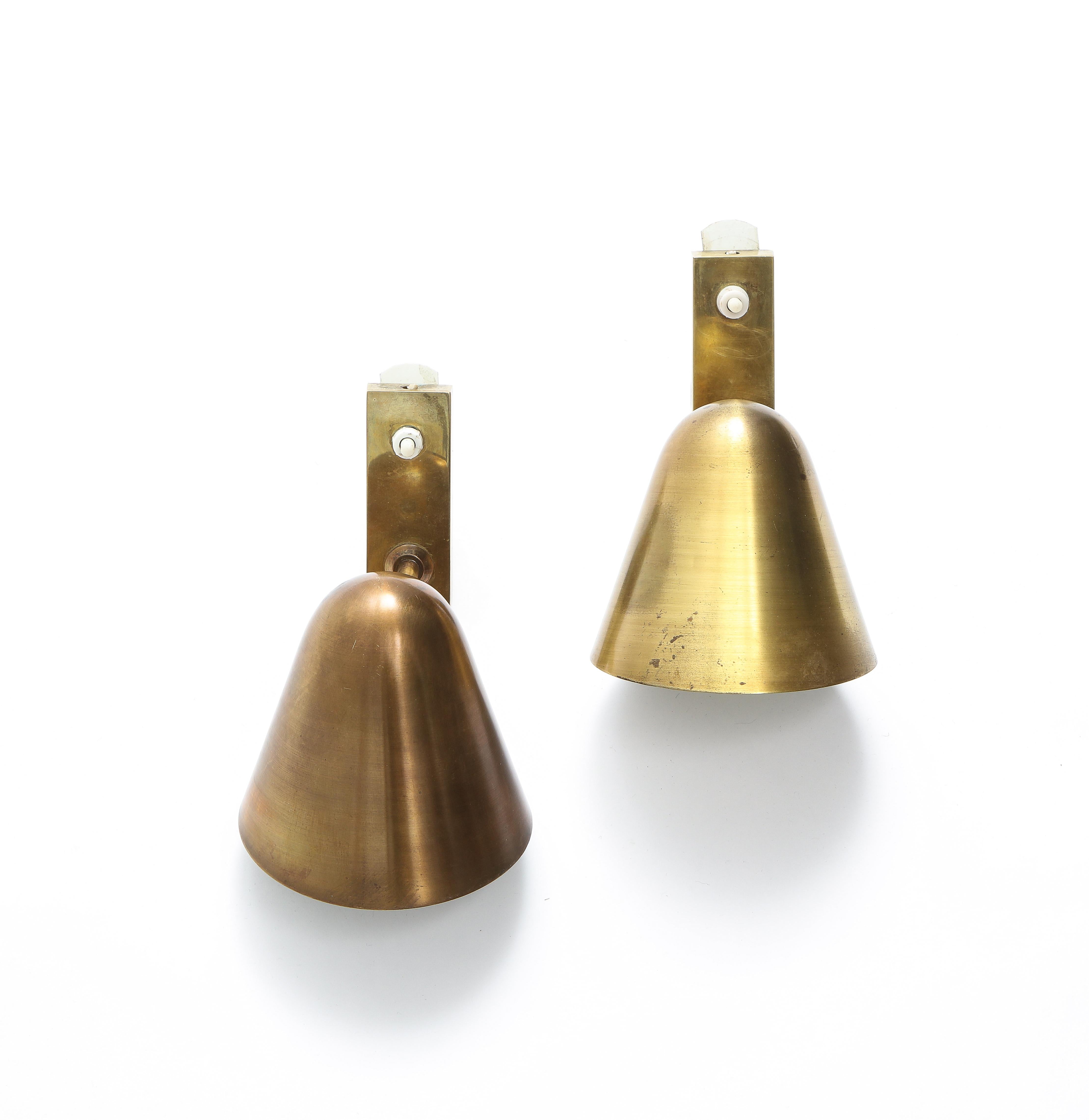 Mid-Century Modern Pair of Brass & Bronze Adjustable Sconces by Jacques Biny for Lita, France 1950s
