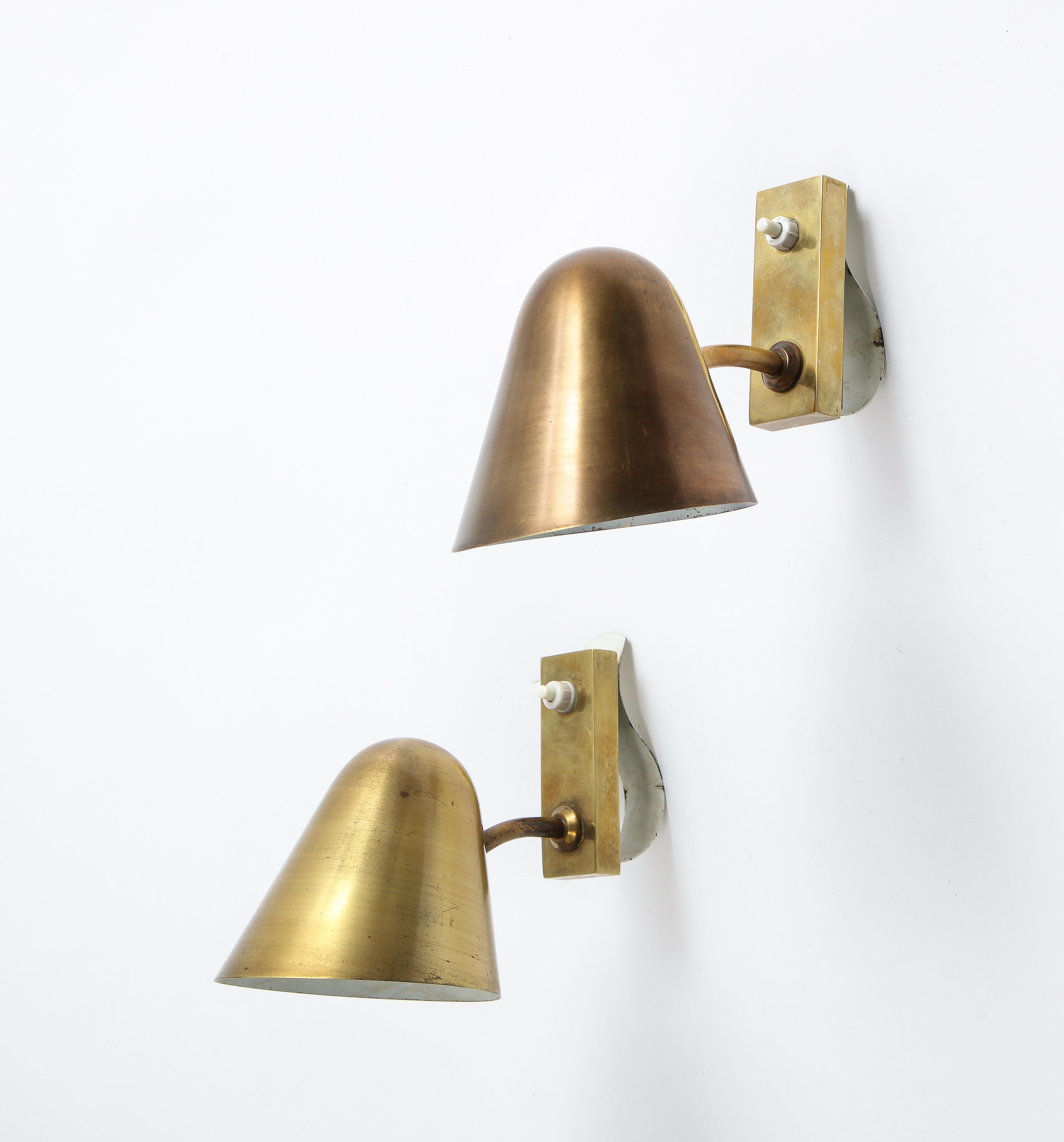 French Pair of Brass & Bronze Adjustable Sconces by Jacques Biny for Lita, France 1950s