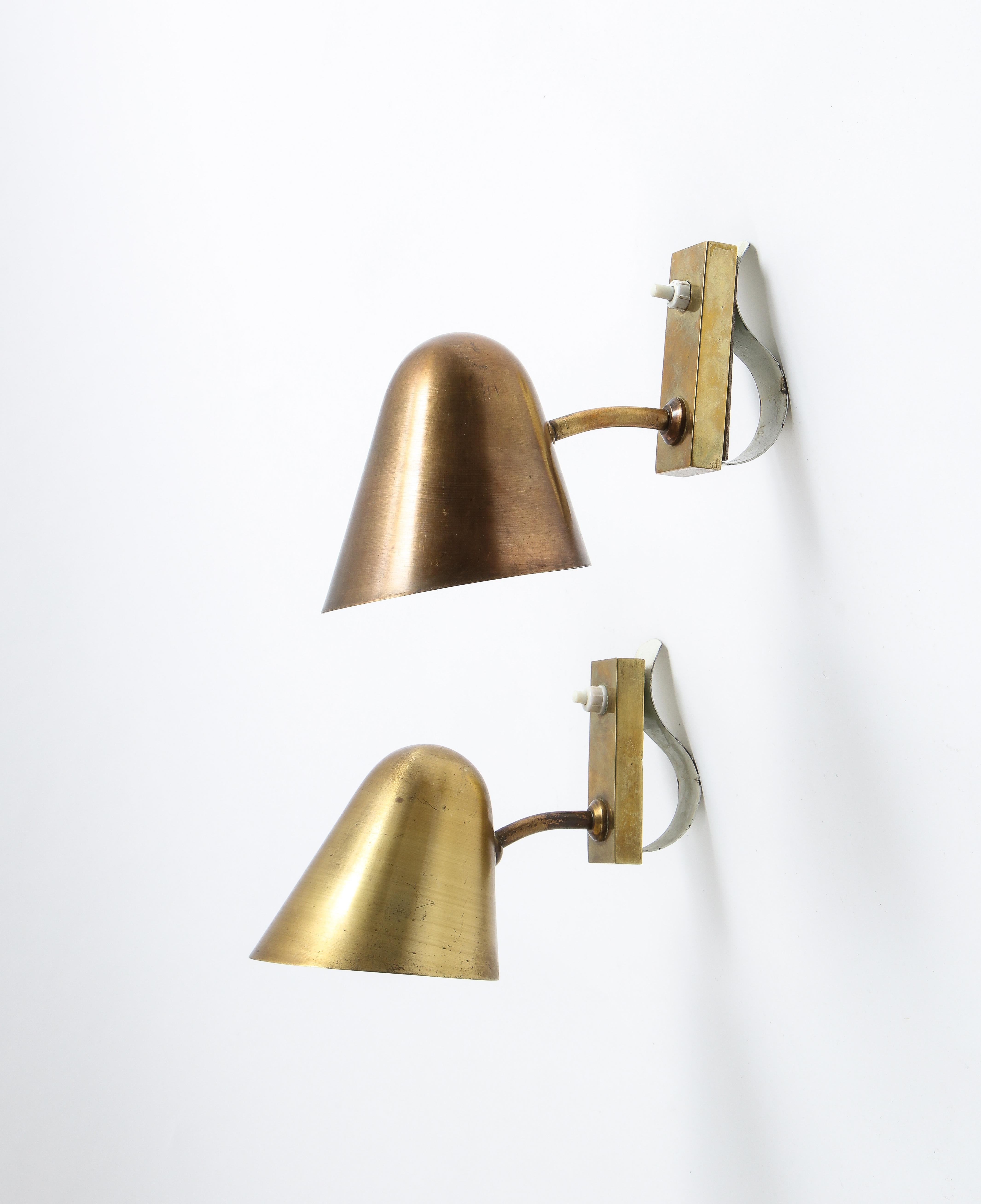 Pair of Brass & Bronze Adjustable Sconces by Jacques Biny for Lita, France 1950s In Good Condition In New York, NY