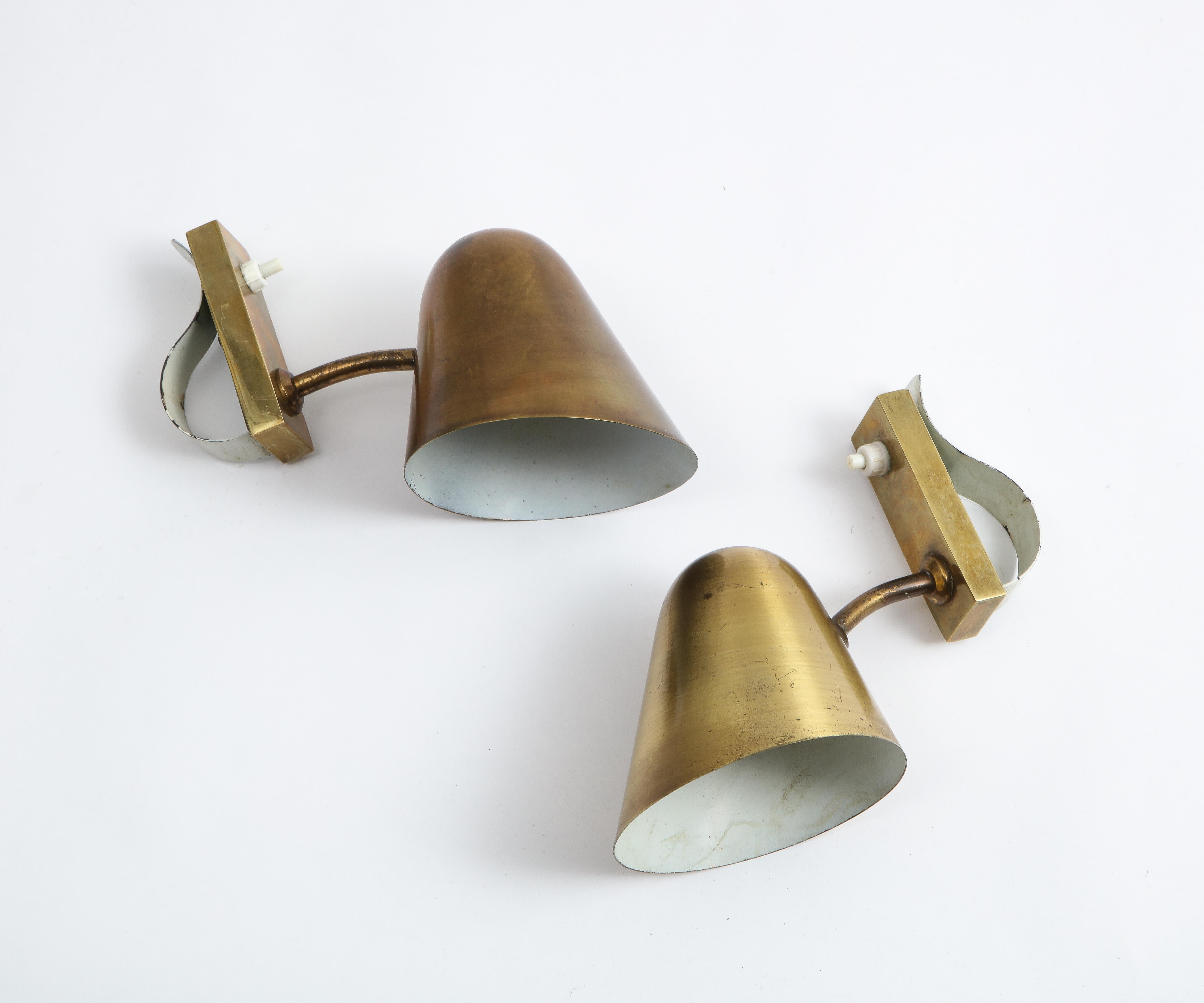 Pair of Brass & Bronze Adjustable Sconces by Jacques Biny for Lita, France 1950s 1