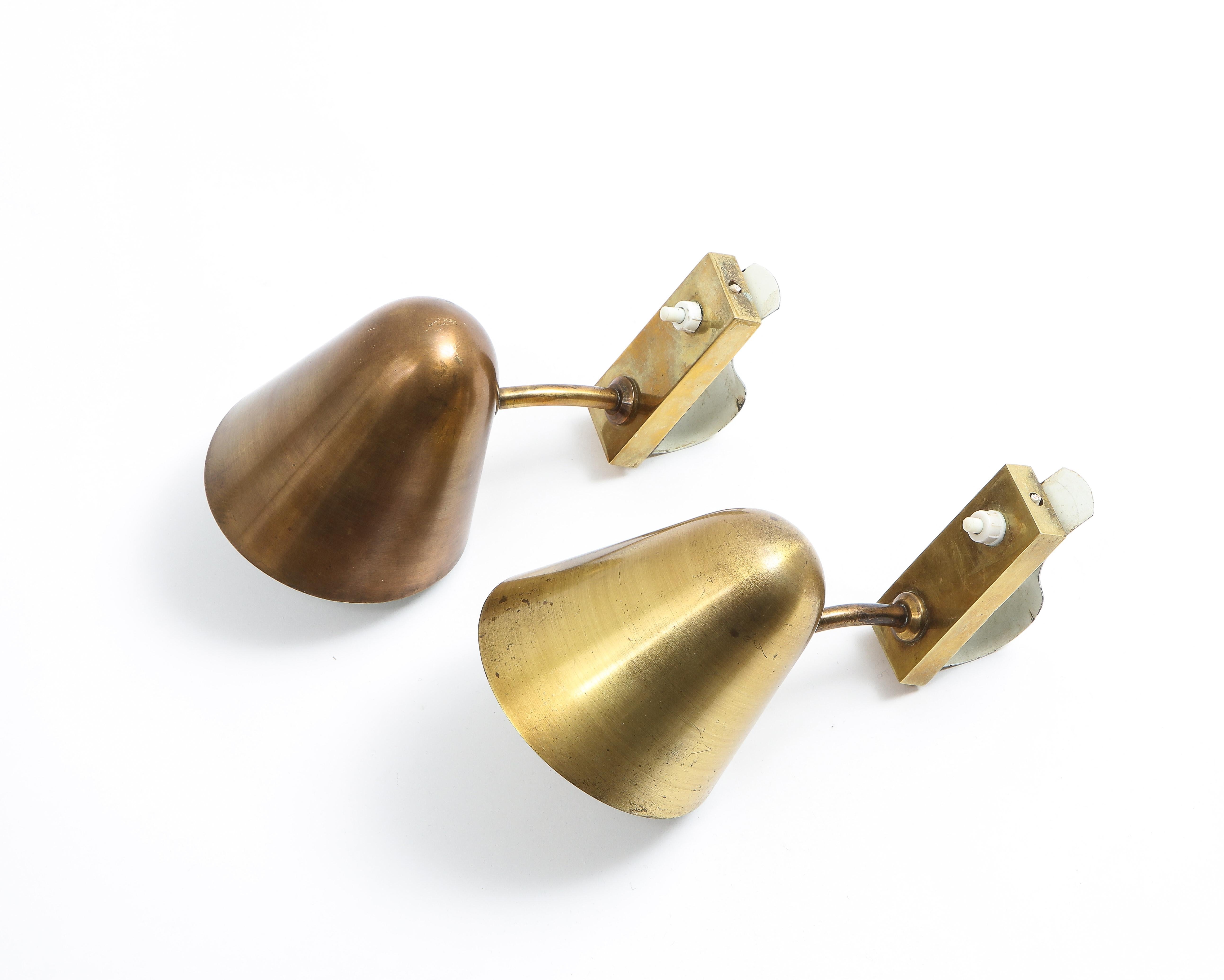 Pair of Brass & Bronze Adjustable Sconces by Jacques Biny for Lita, France 1950s 3