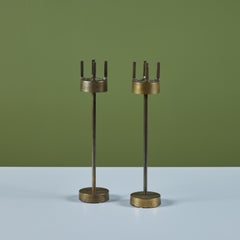 Pair of Brass Brutalist Candlesticks
